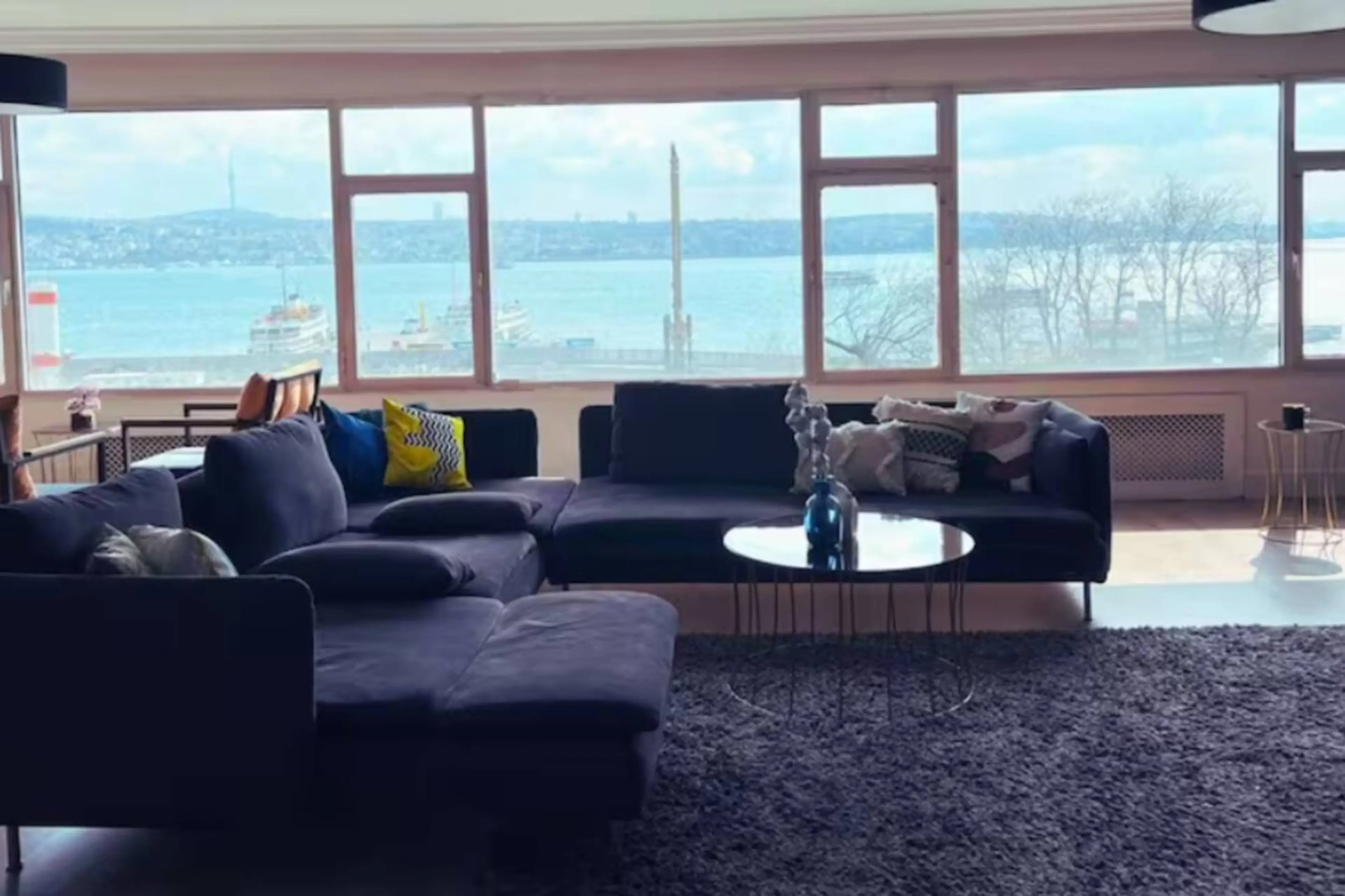 Spacious living room overlooking the sparkling Bosphorus waters