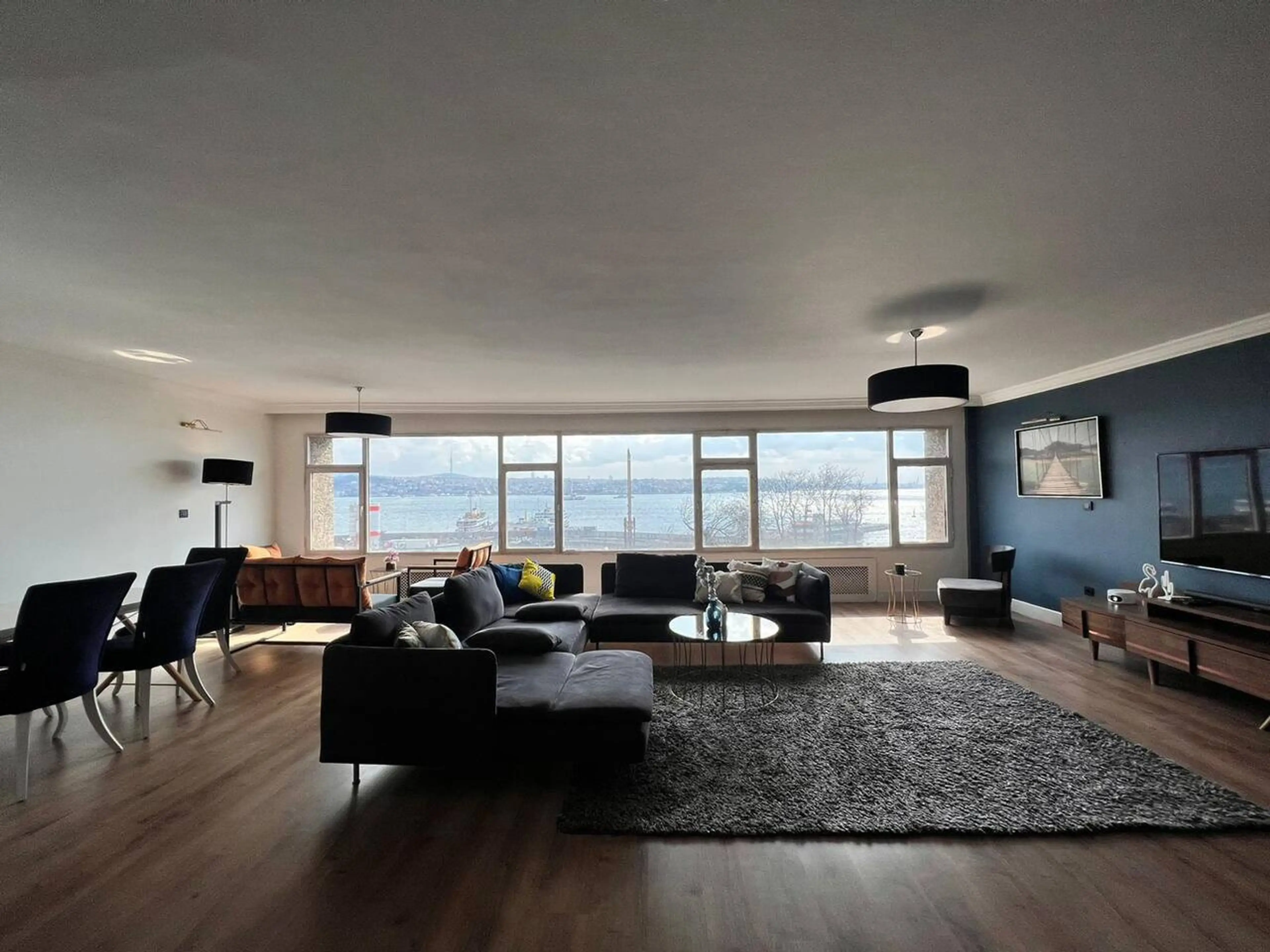 Spacious living room overlooking the sparkling Bosphorus waters