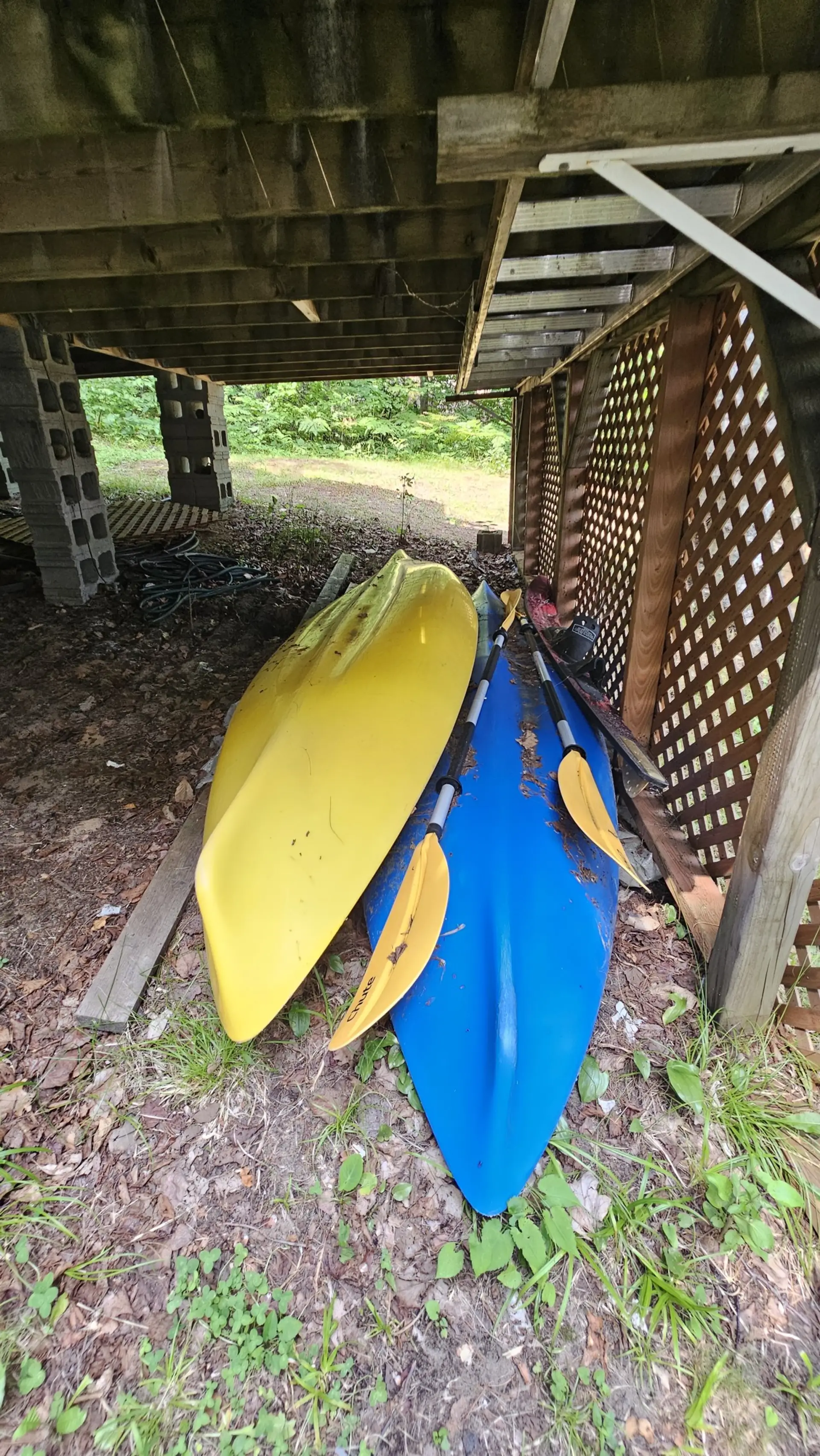 Kayak and paddle included with the rental for exploring the lake.