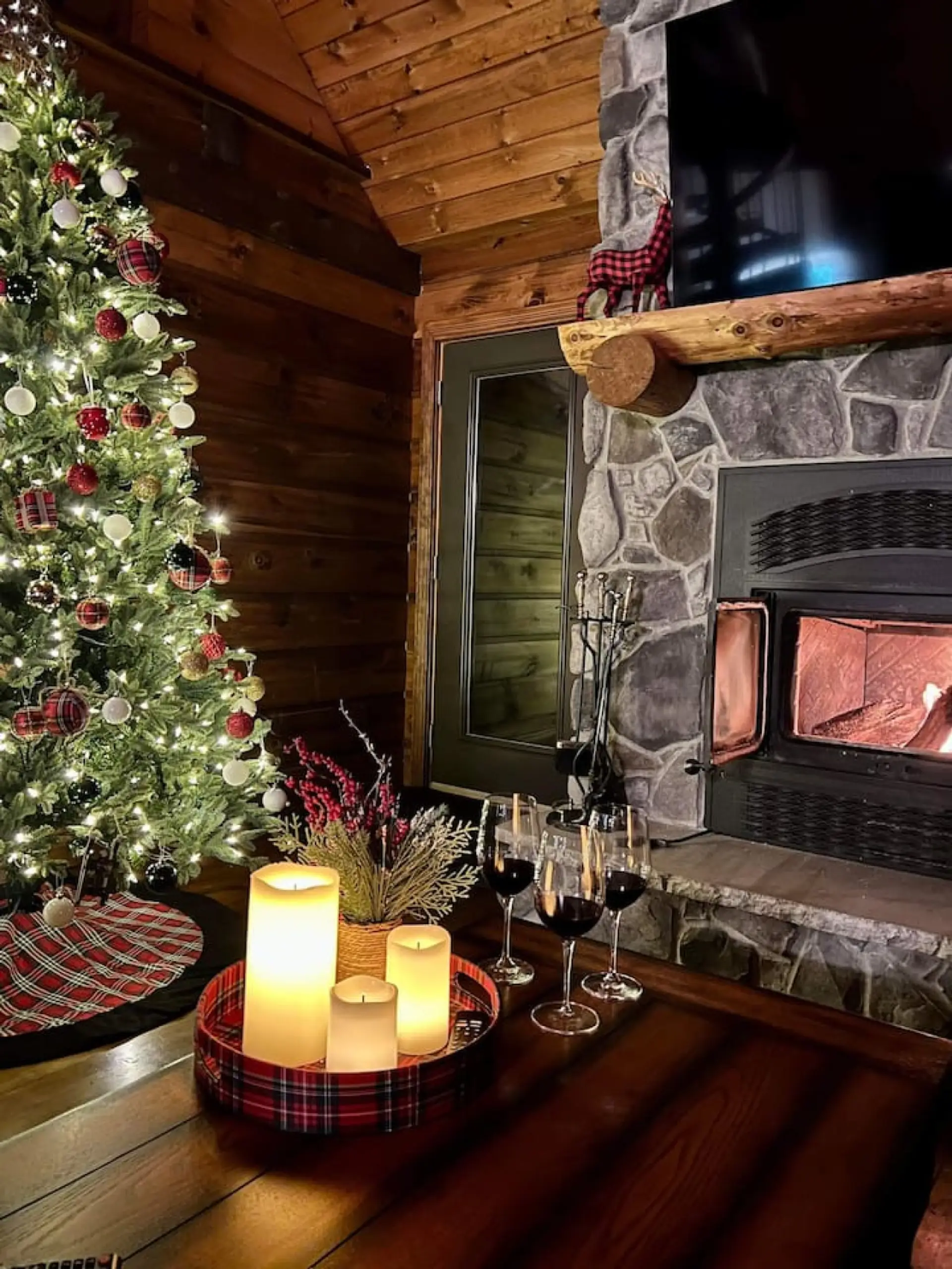 Living room decorated for holidays