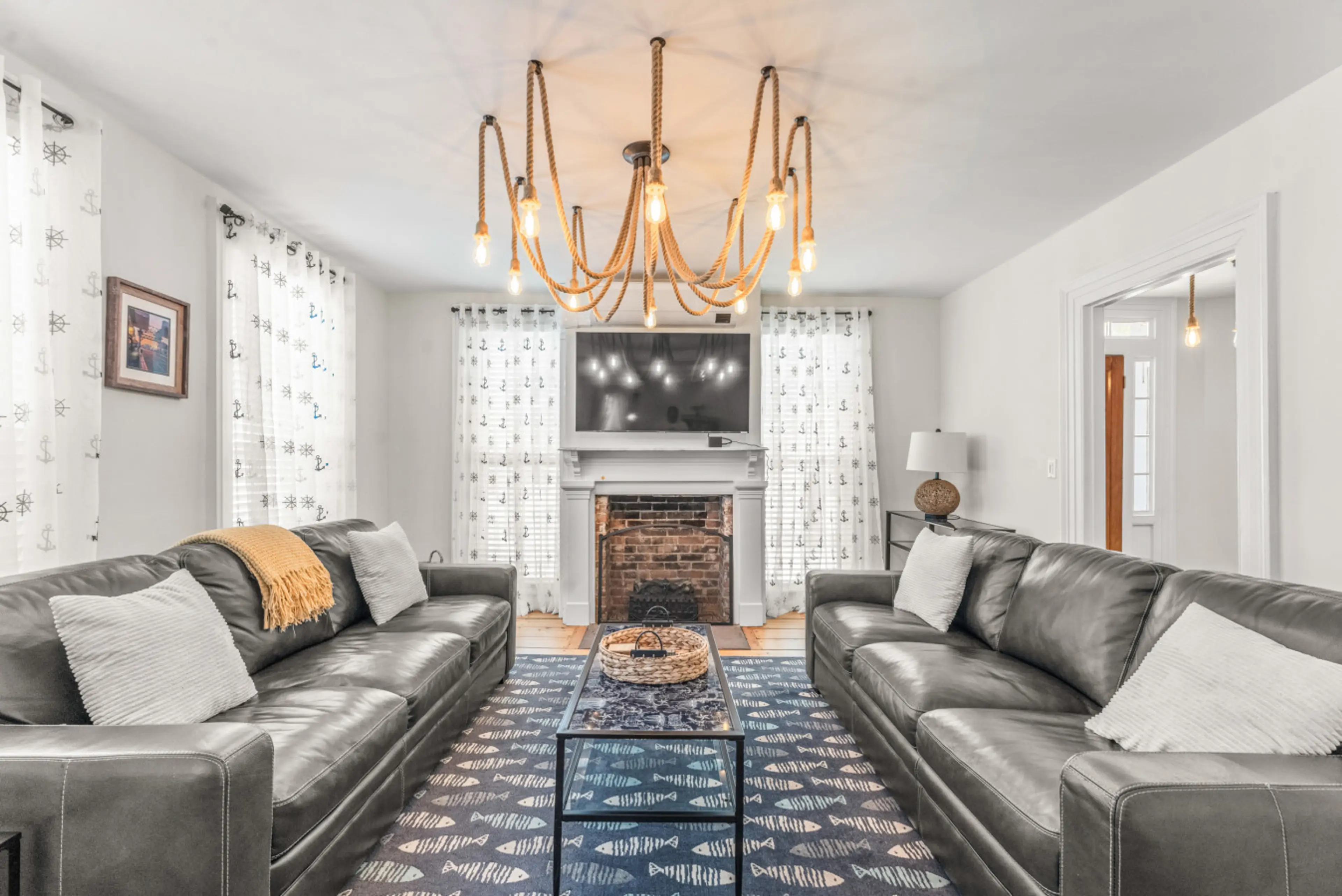 Bright and sunny family room with Smart TV.