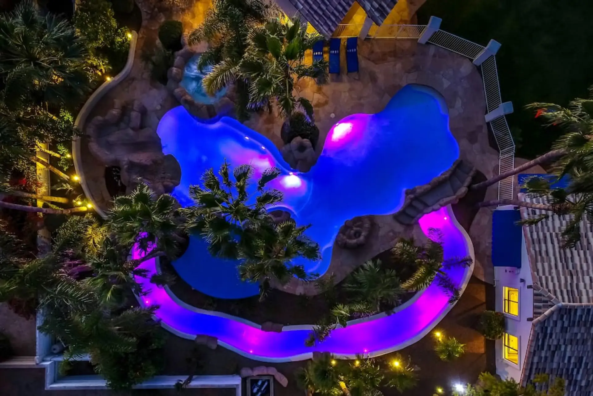[Resort Property] Aerial night view of the Resort Style pool and lazy river