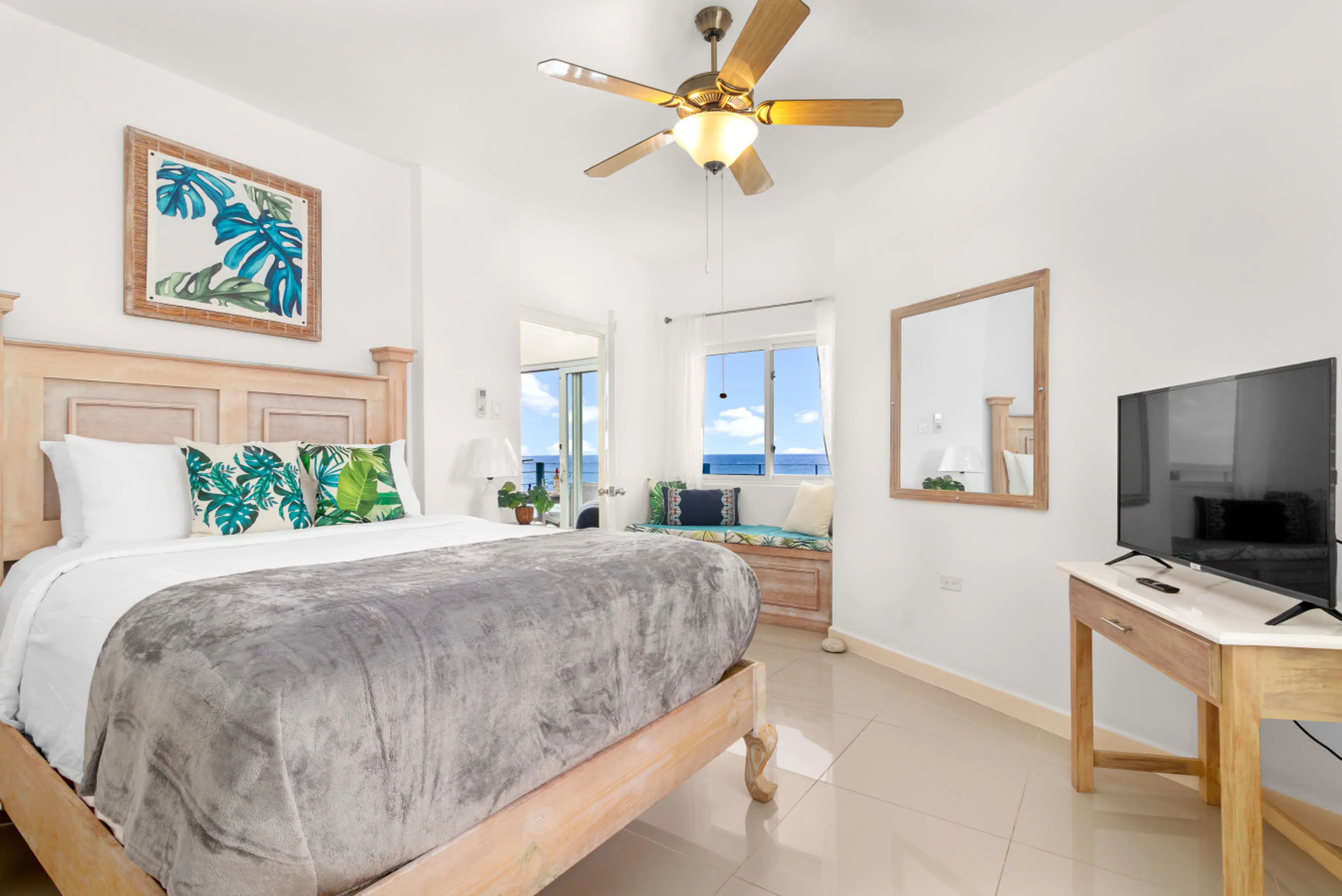 Spacious bedroom with ocean view