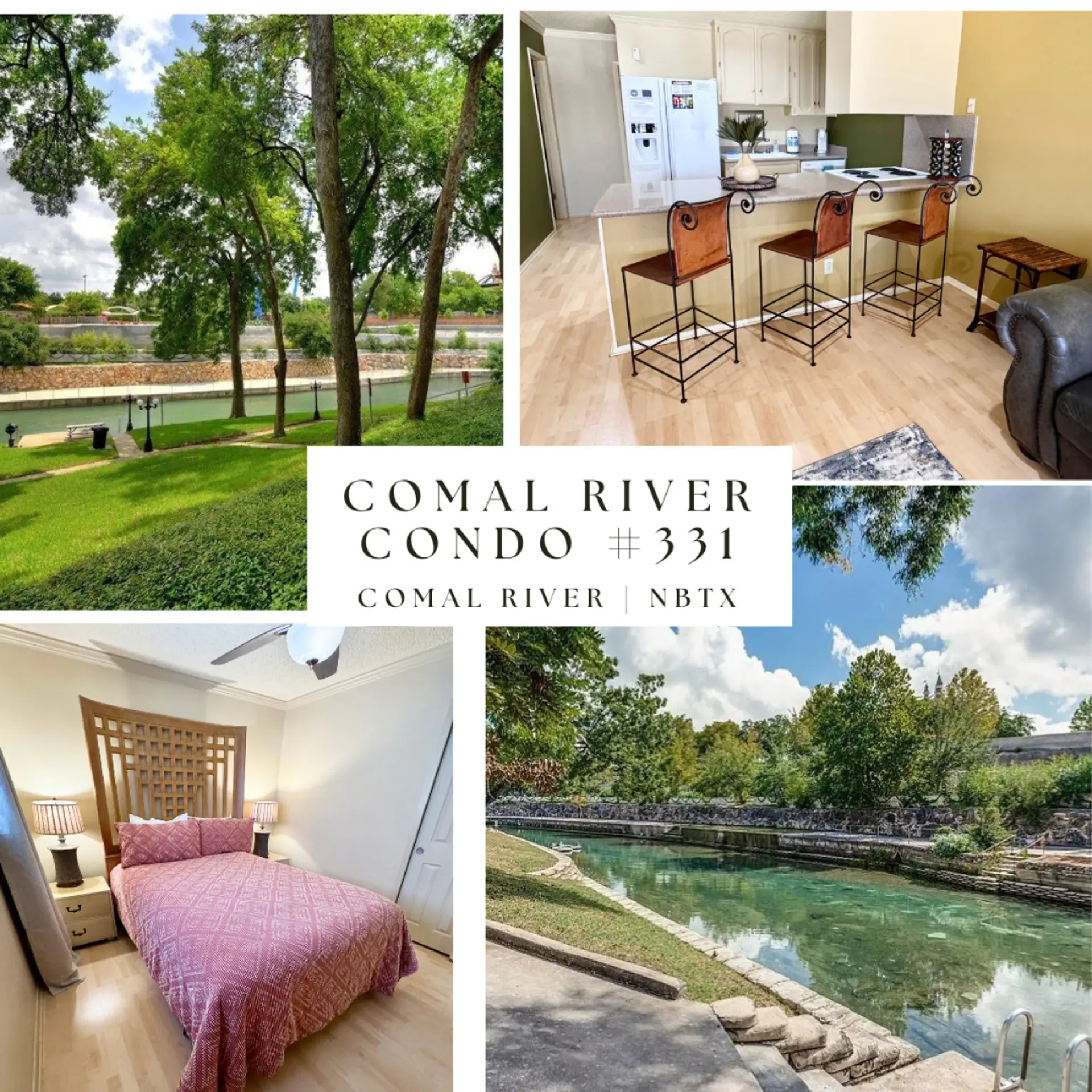 River days/ Condo stays magnificent view of the Comal River