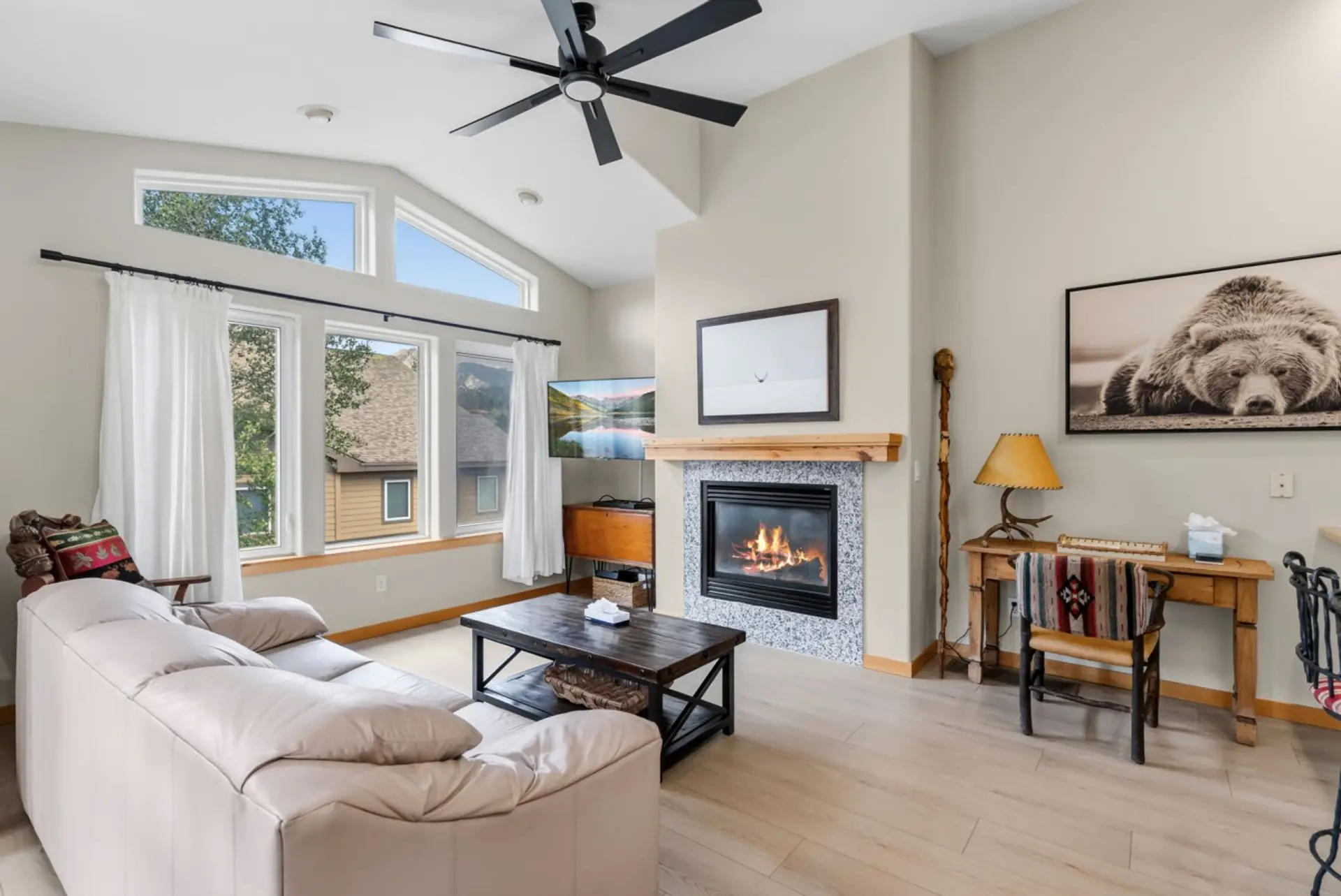 Cozy up by the fireplace and watch your favorite movies
