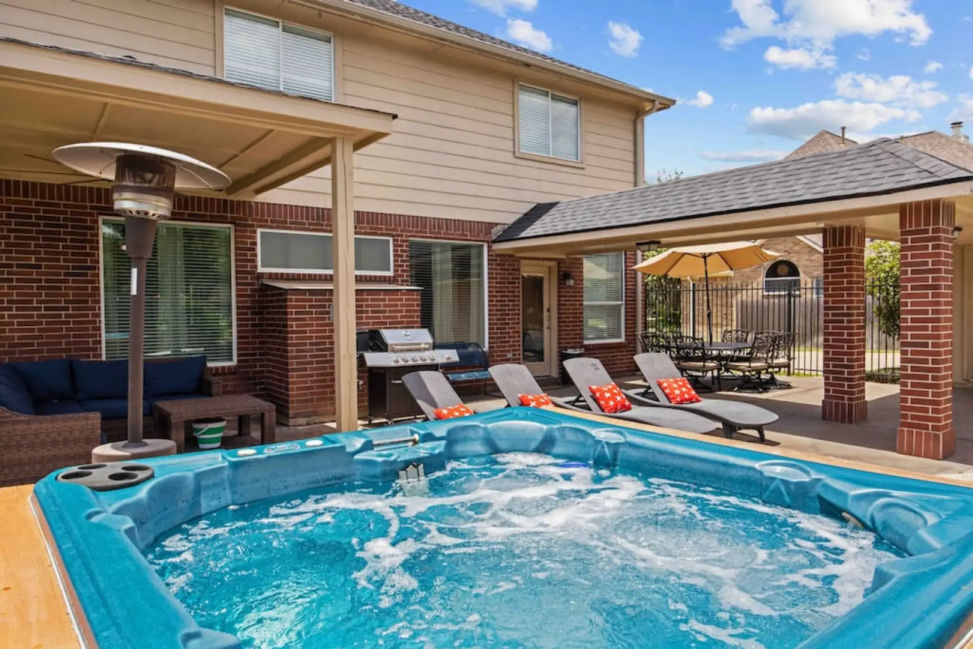 Relax in the bubbling hot tub after a long day—ideal for winding down or social evenings.
