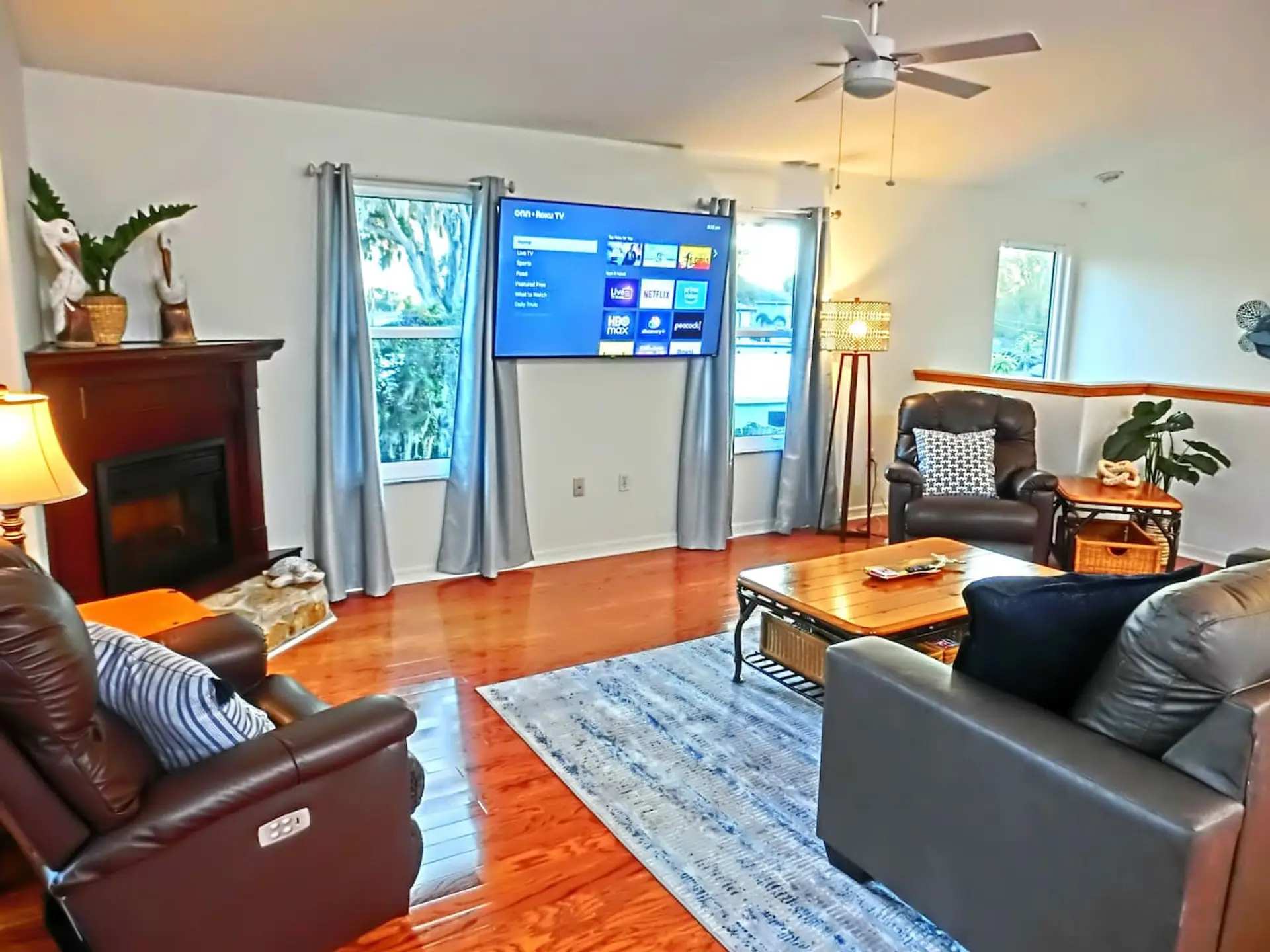 Cozy living room with Smart TV — perfect for movie nights after kayaking.