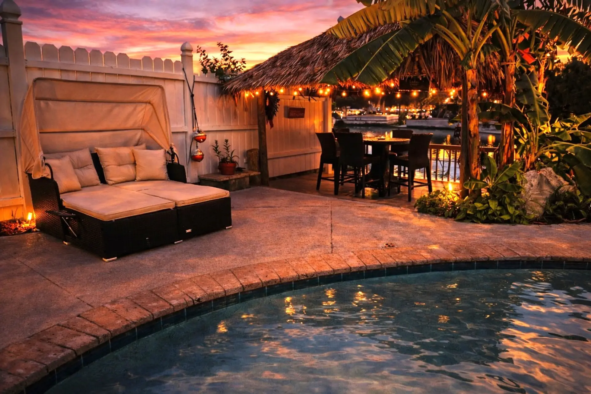 Tiki Hut Lounge with Poolside Seating & TV