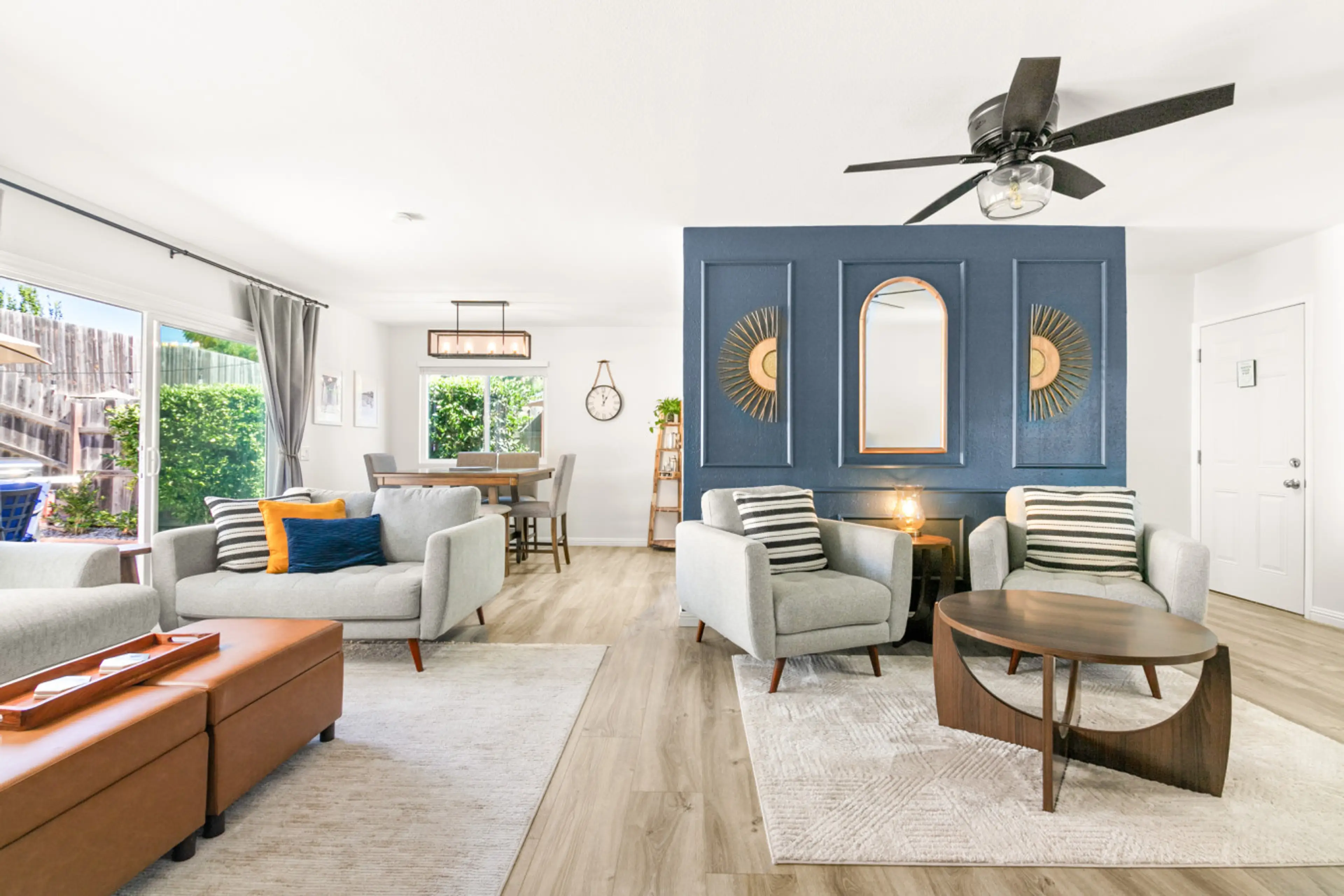 Comfortable reading area and living room. Ottomans with extra storage.