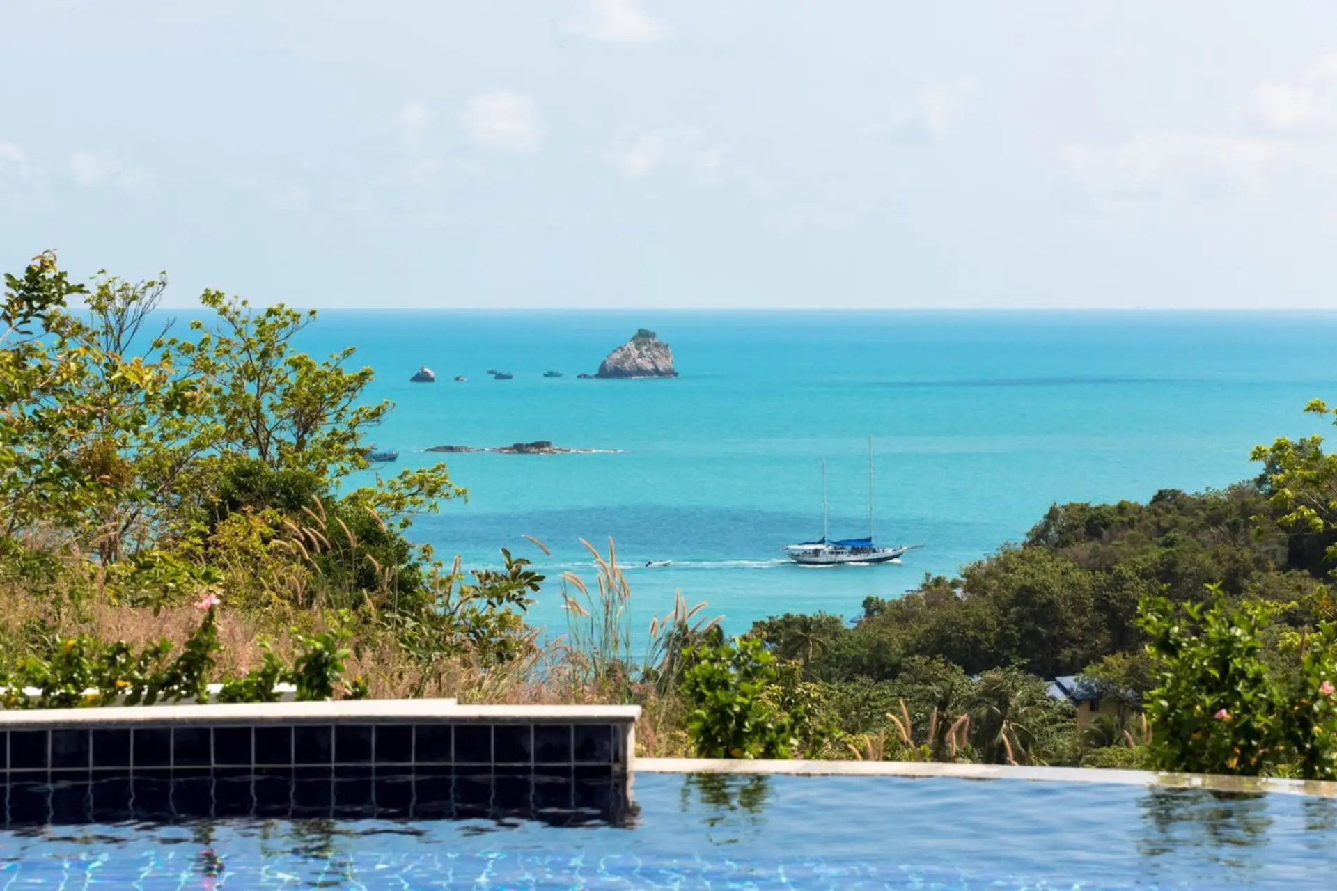 Infinity pool with breathtaking ocean panorama Thongsong Bay villa Thailand