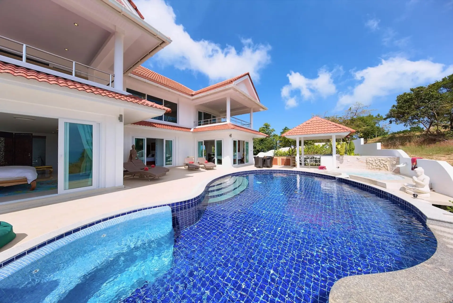 Private pool with blue mosaic tiles Thongsong Bay beachfront villa Koh Samui