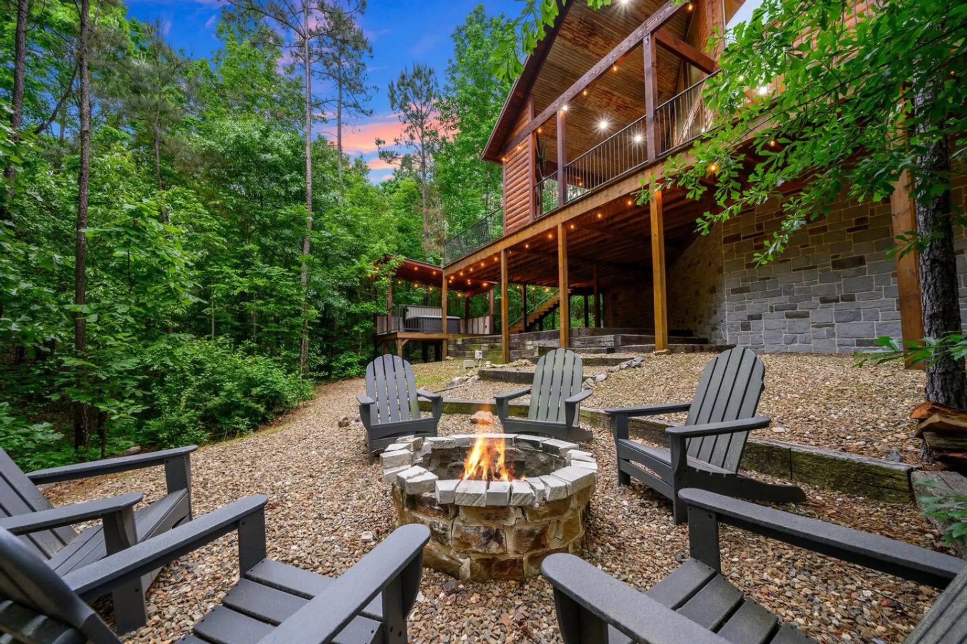 Tucked in the trees, this fire pit is made for s’mores, stories, and starry nights.