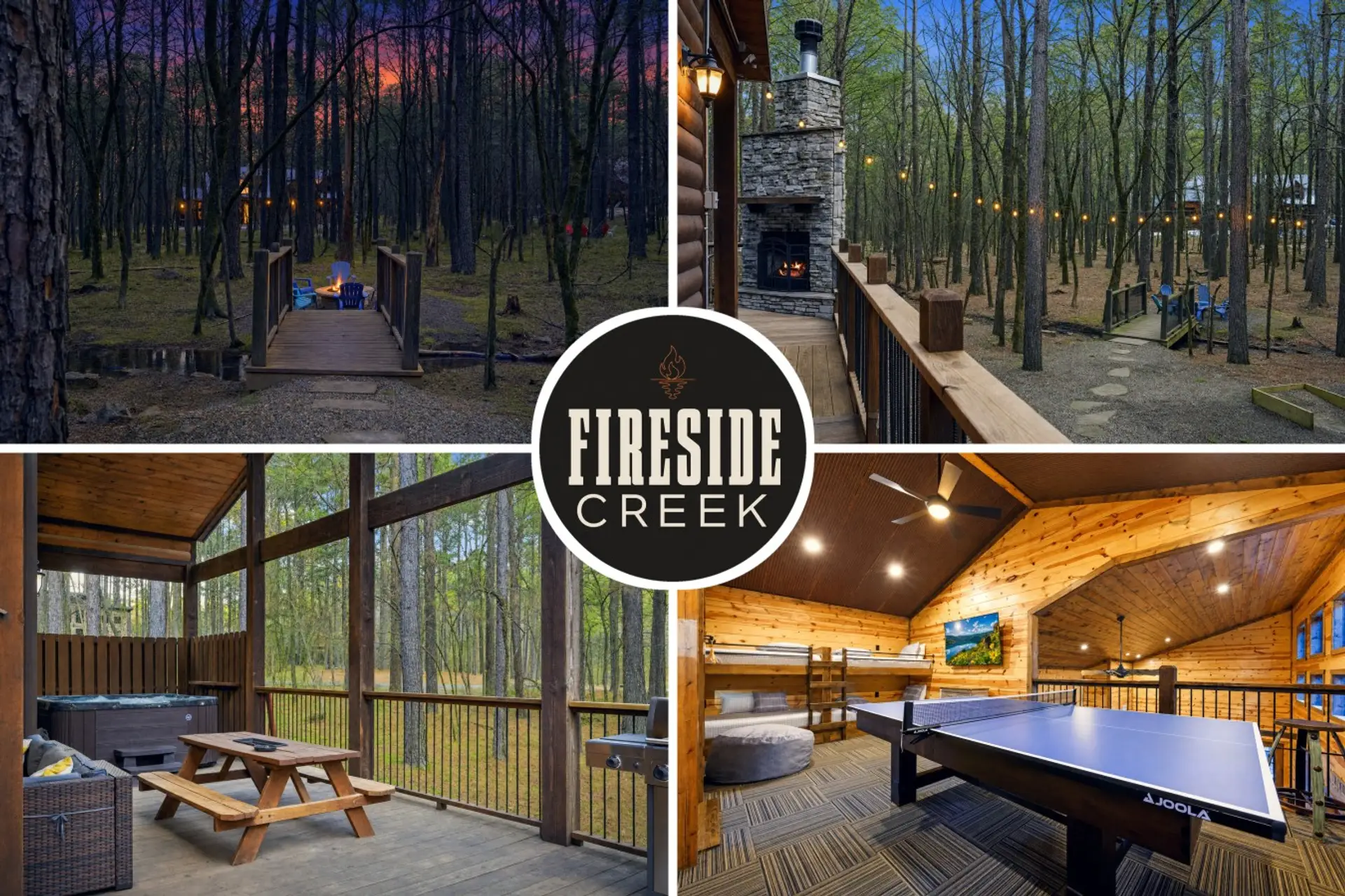 Cross the footbridge into the forest and arrive at a glowing retreat made for magic evenings.