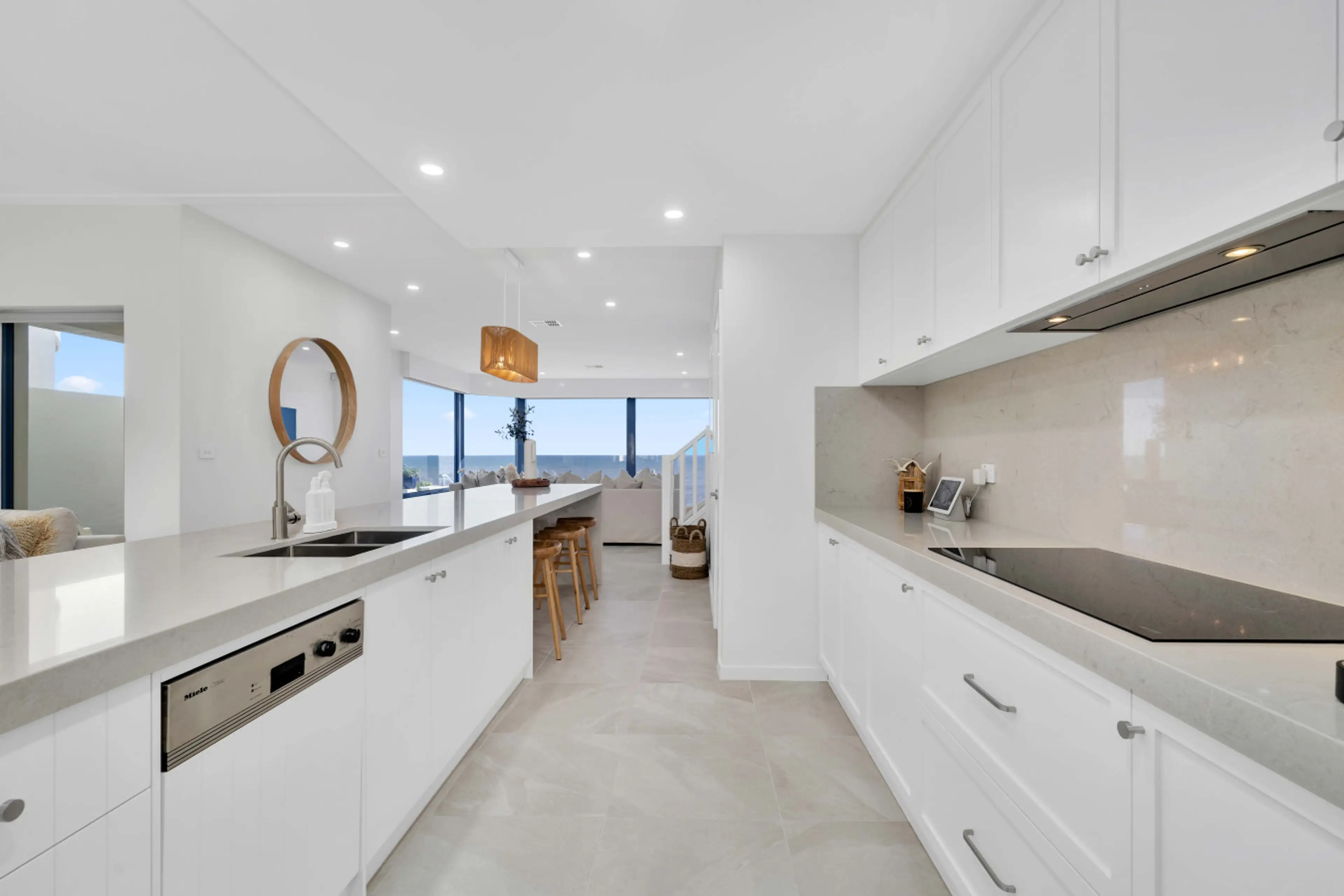 High-end kitchen with modern finishes and ocean views