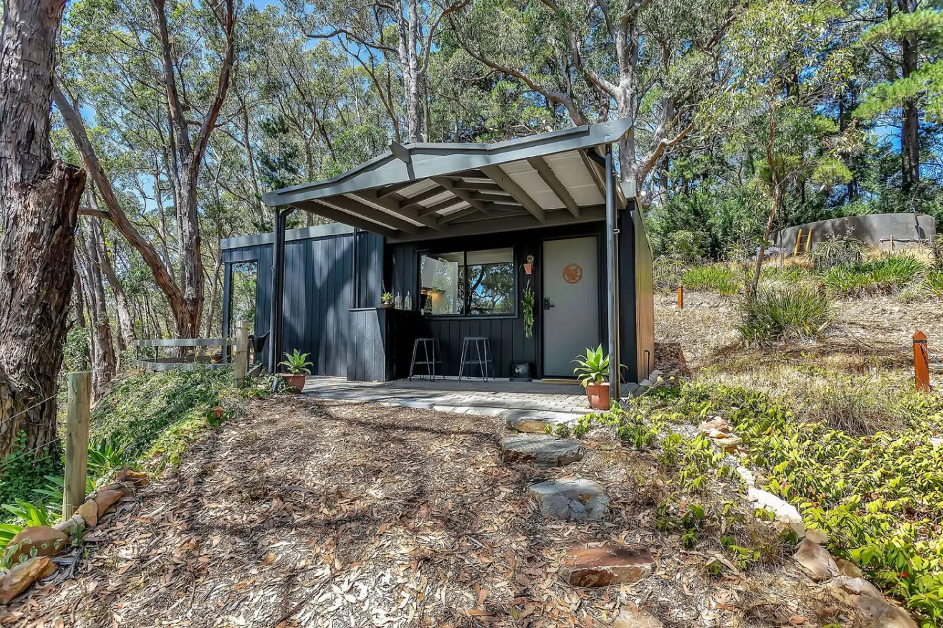Peaceful outdoor setting with private cabin access