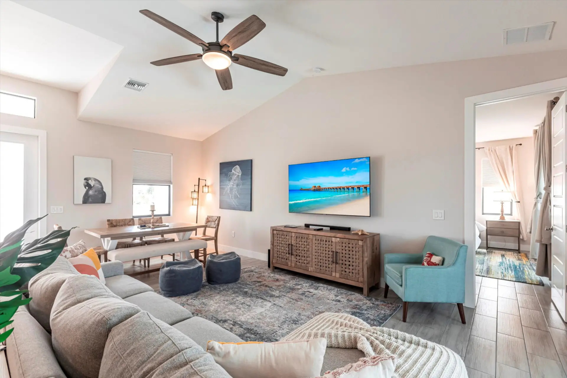 Living Room: Bright & airy space with chic decor, perfect for relaxation and entertainment!