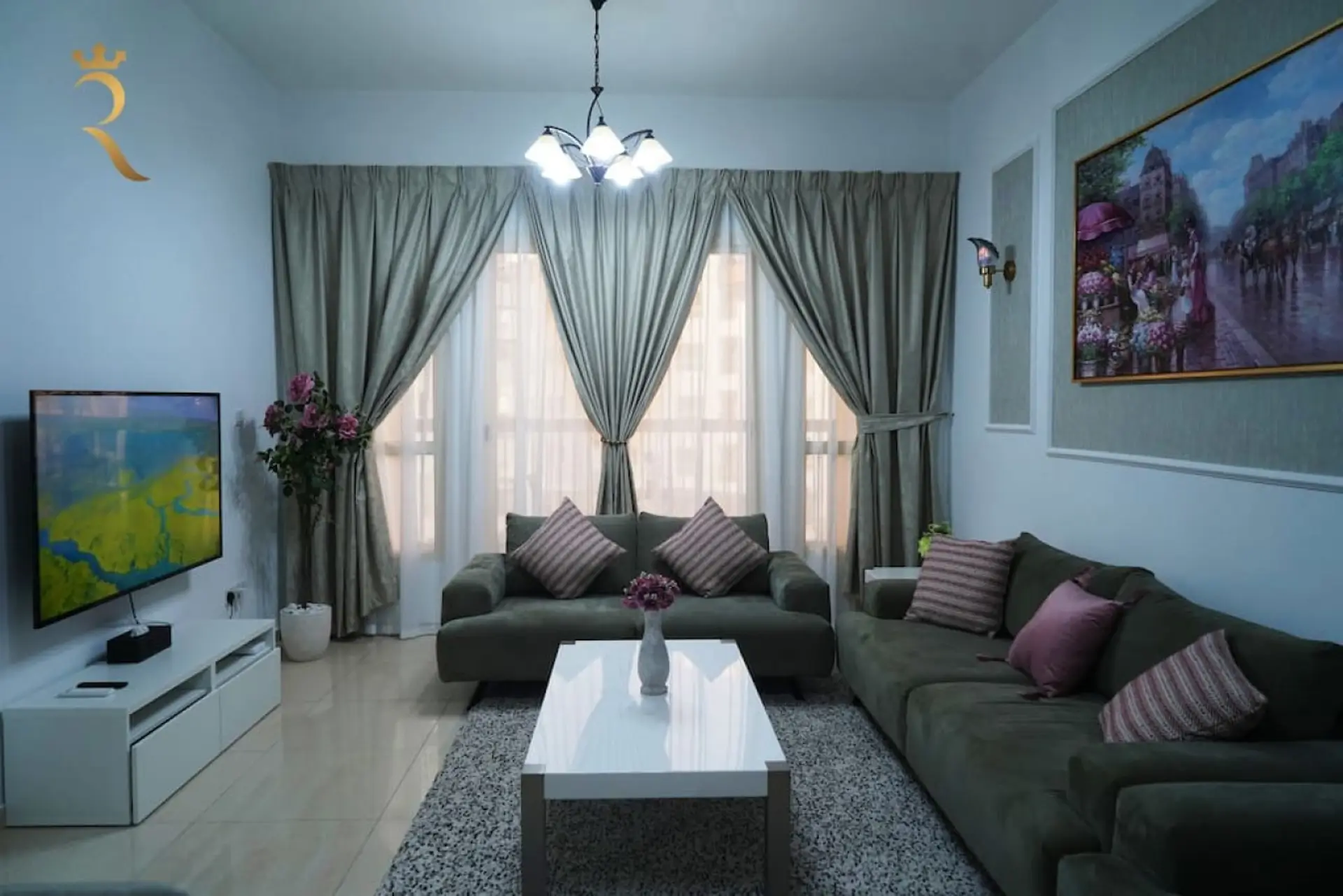 Kick back and catch your favorite shows in our cozy living room with a view!