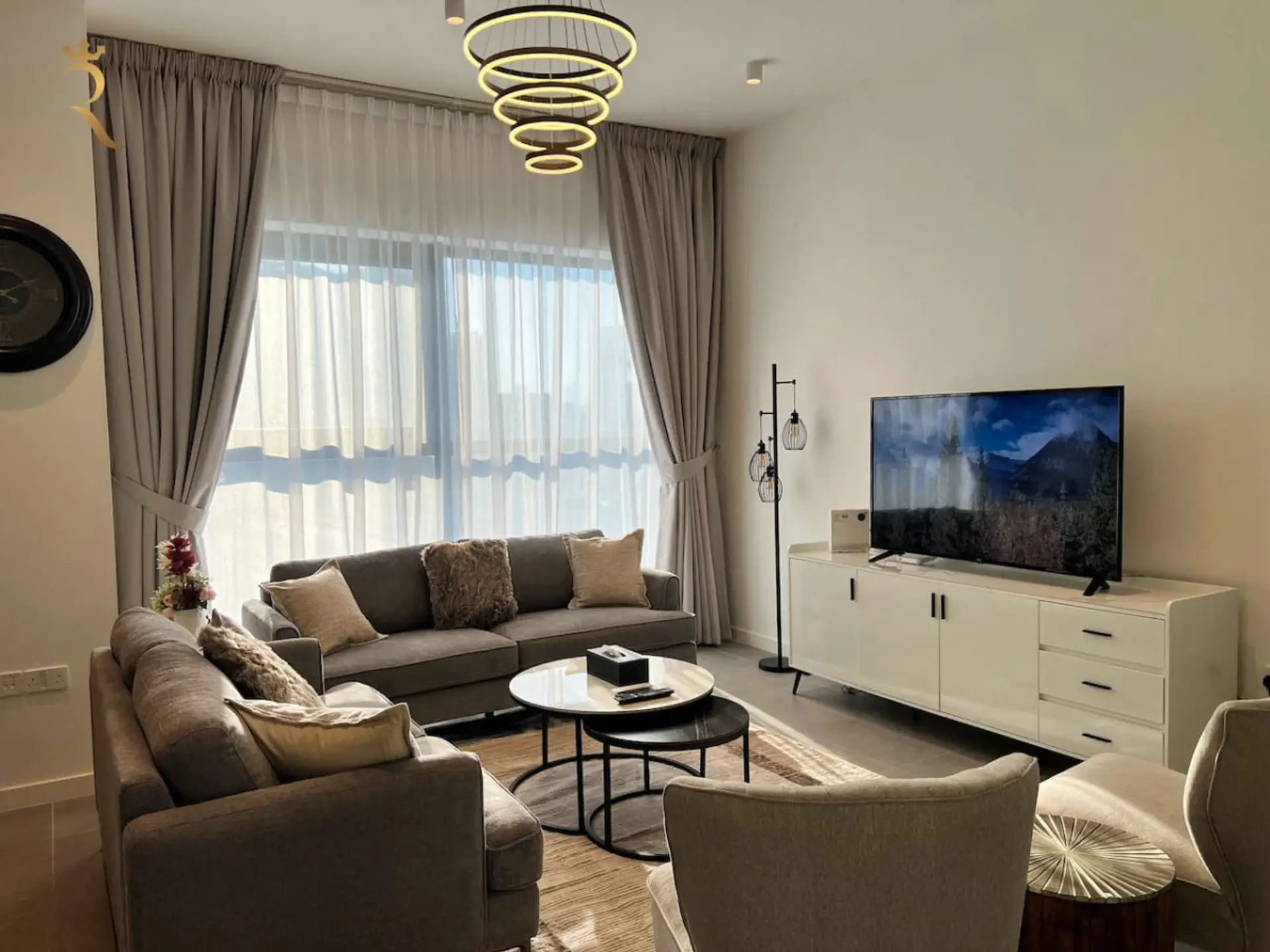 Embrace the charm of our inviting living space, a fusion of modern elegance and cozy comfort.