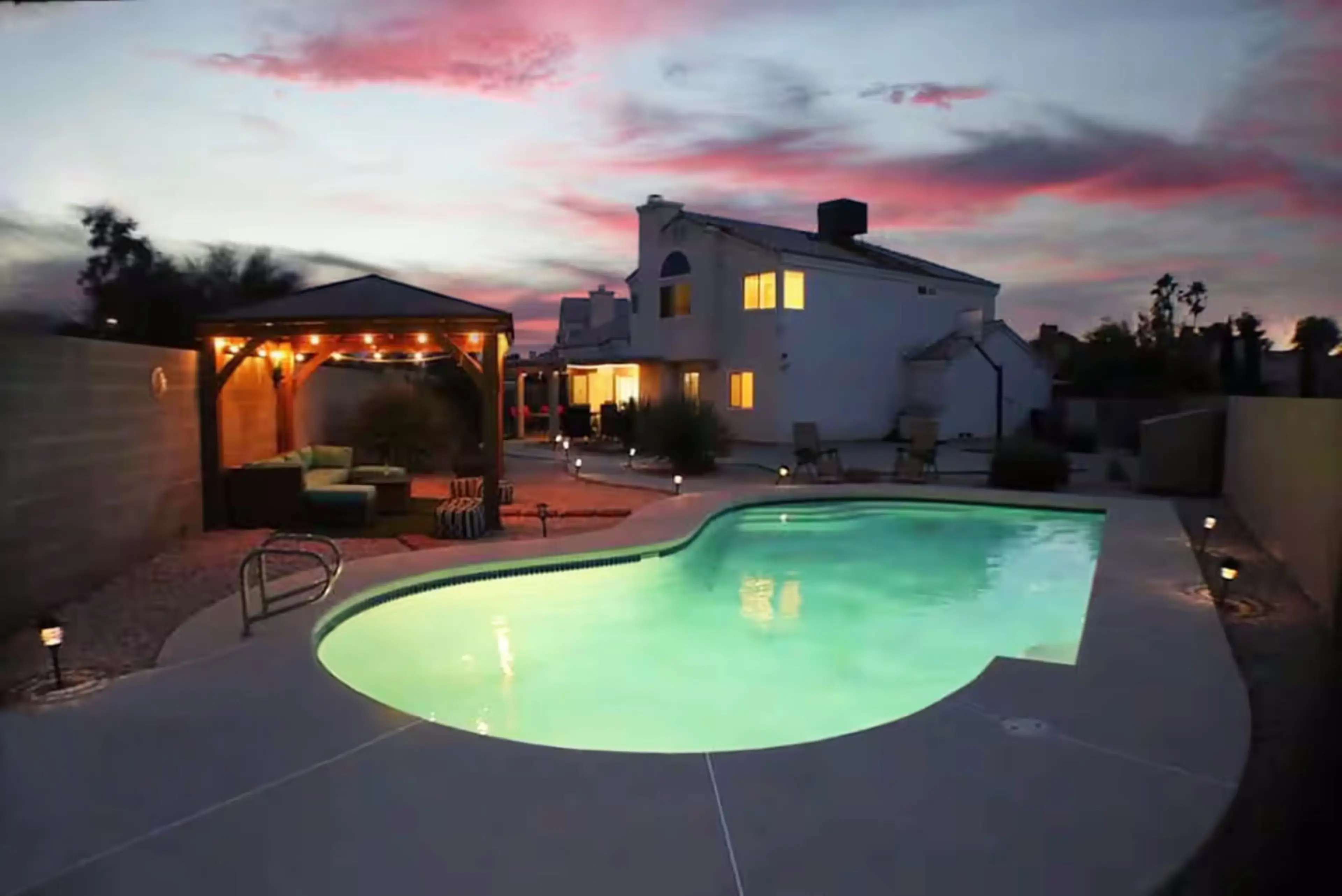 The water glows, the air is warm, and the world is quiet. You dip your toes in, maybe with a glass in hand, and float beneath the stars. This is your private night retreat—no rush, no noise, just calm.