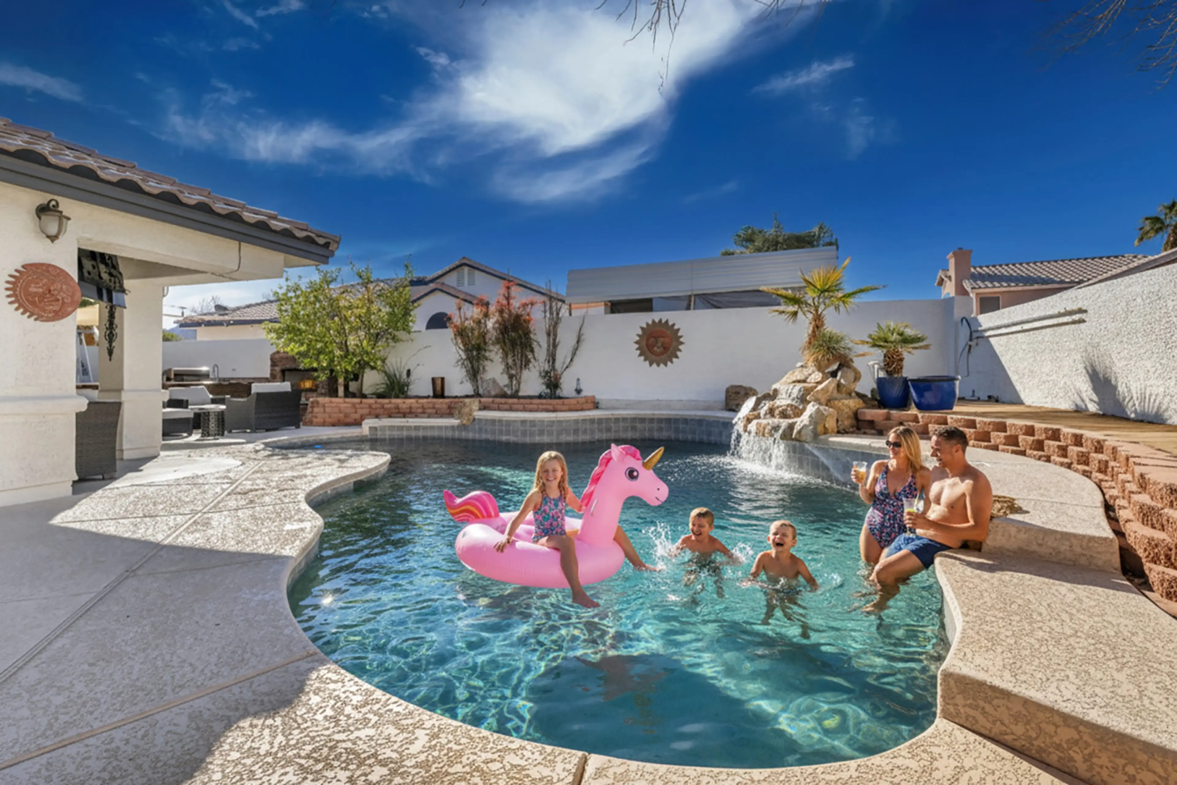 Extending summer into fall with a warm, heated pool. Whether it's family making the most of those last sunny days or friends gathering for a refreshing escape, this is where memories are made. Pool heating available for an additional fee, totally worth it