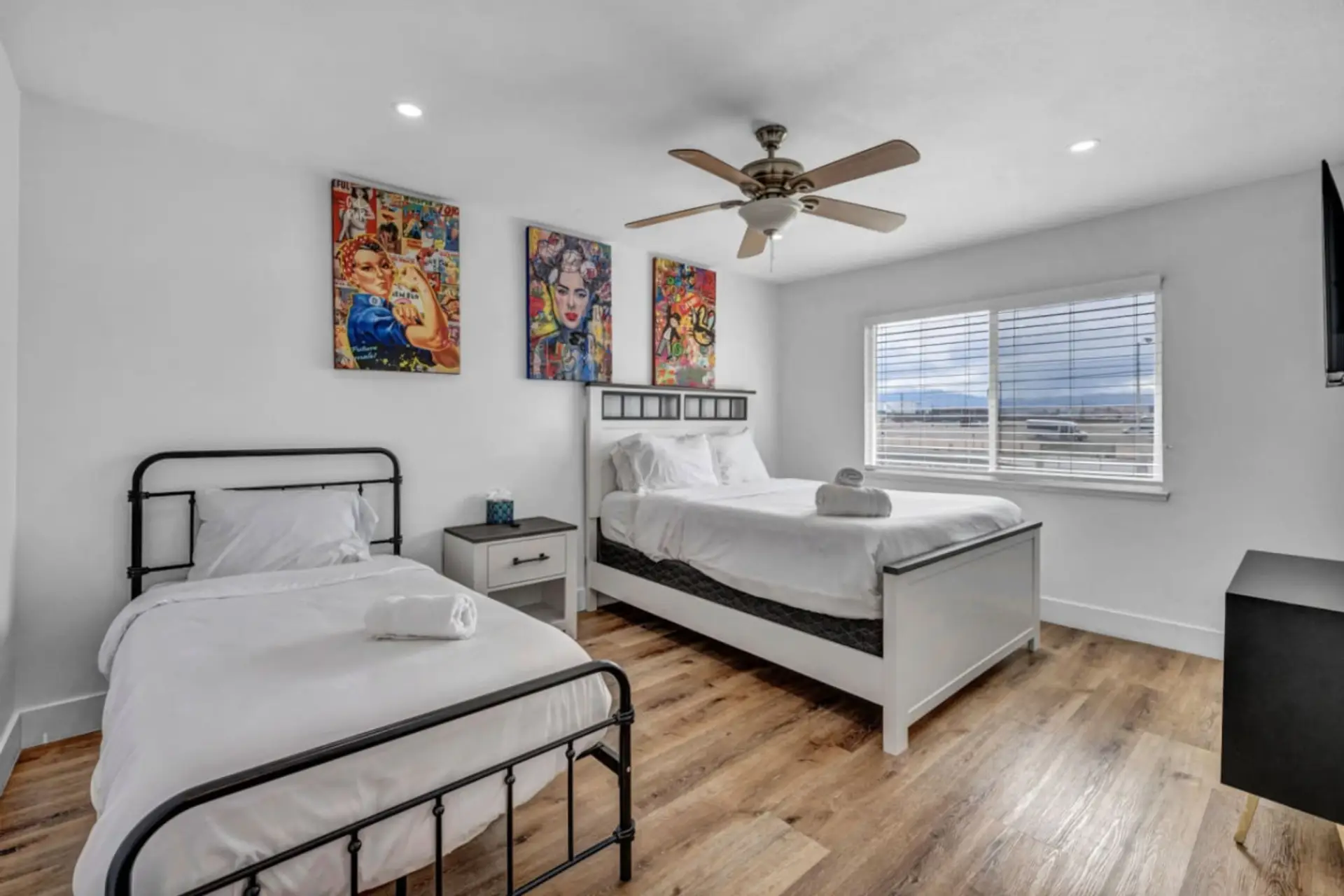Bedroom #2 on the 2nd floor - plush Queen bed, an extra twin, smart TV