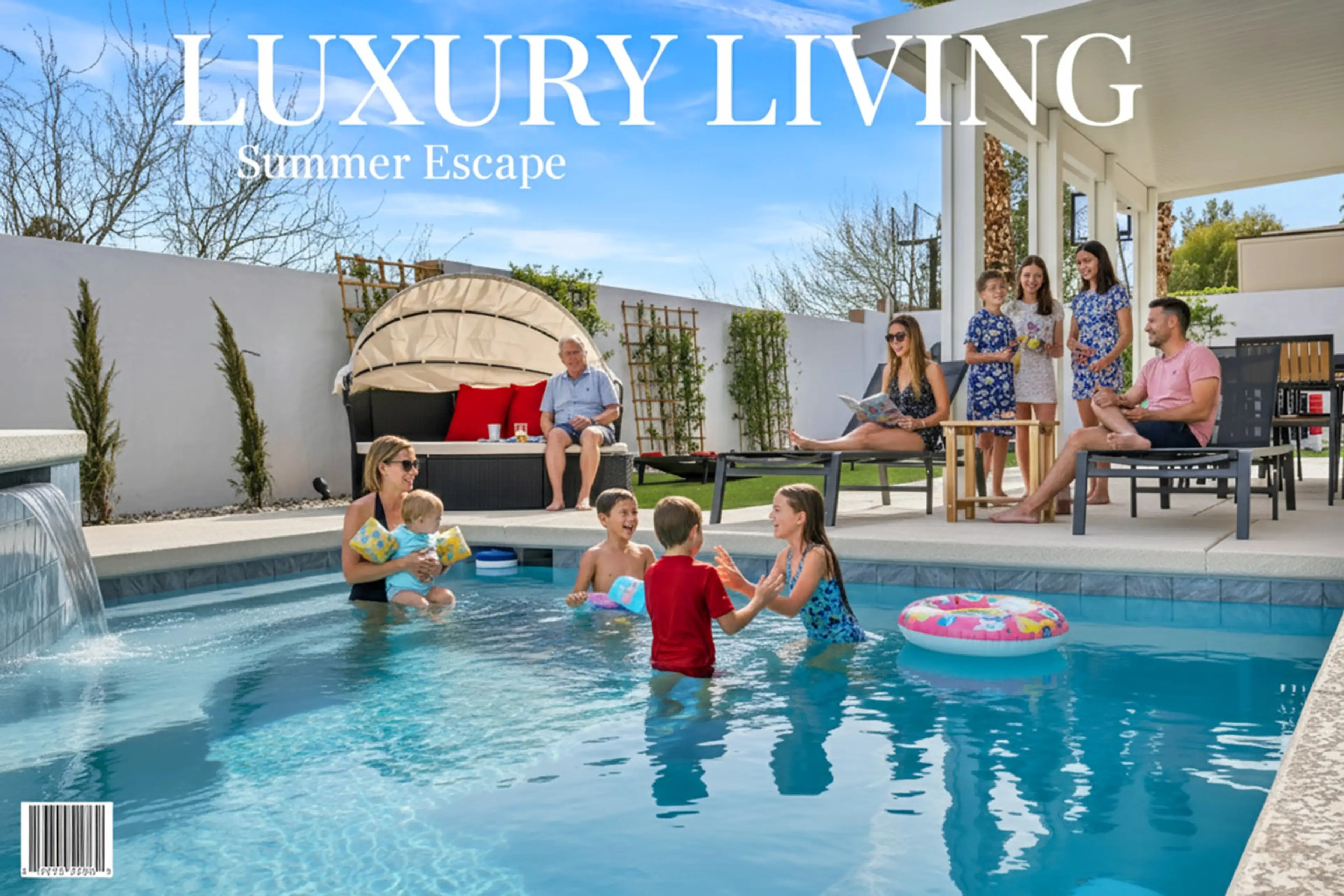 Escape to your private oasis! Sparkling pool & spa, stylish lounge, and outdoor dining await. Perfect for sun-soaked relaxation.