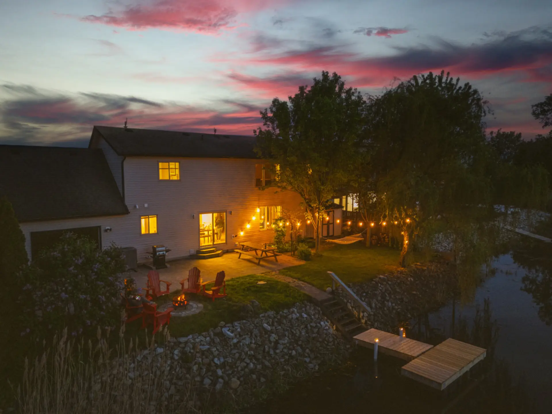 Our backyard oasis sits on Cedar Creek and Cedar Creek Conservation area. Enjoy the evenings on the patio, or mornings with your coffee.