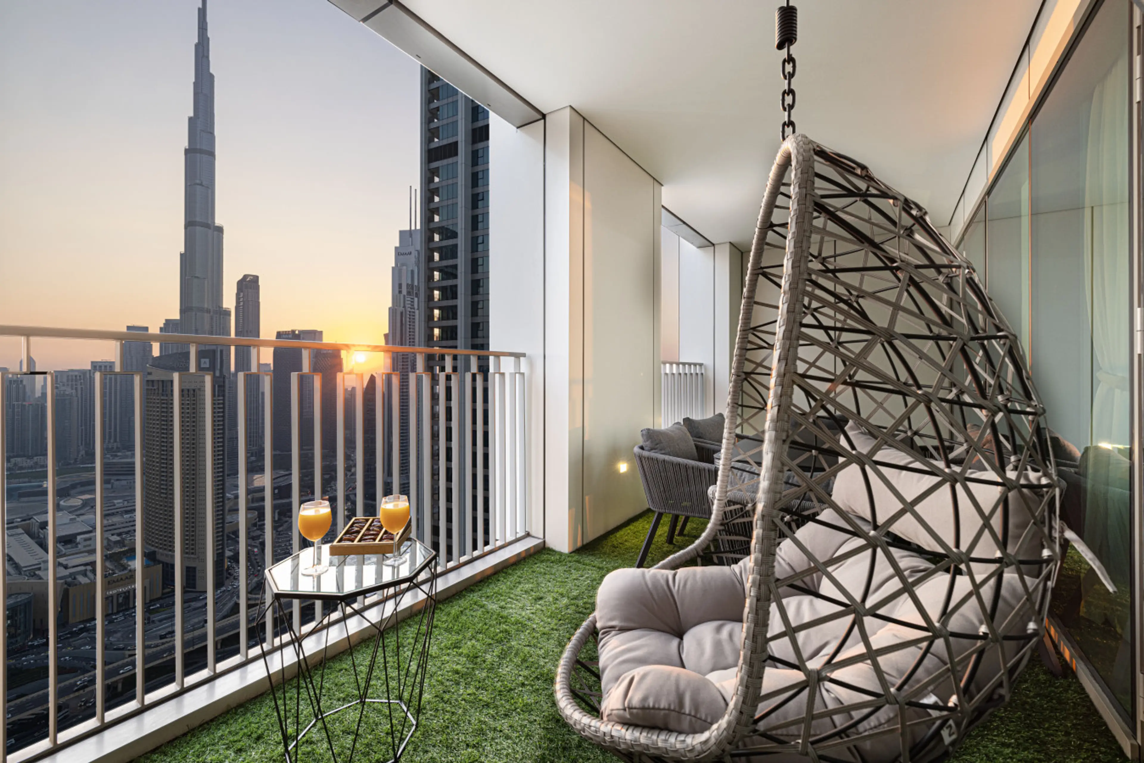 Sunset with Stunning Burj Khalifa View from Balcony
