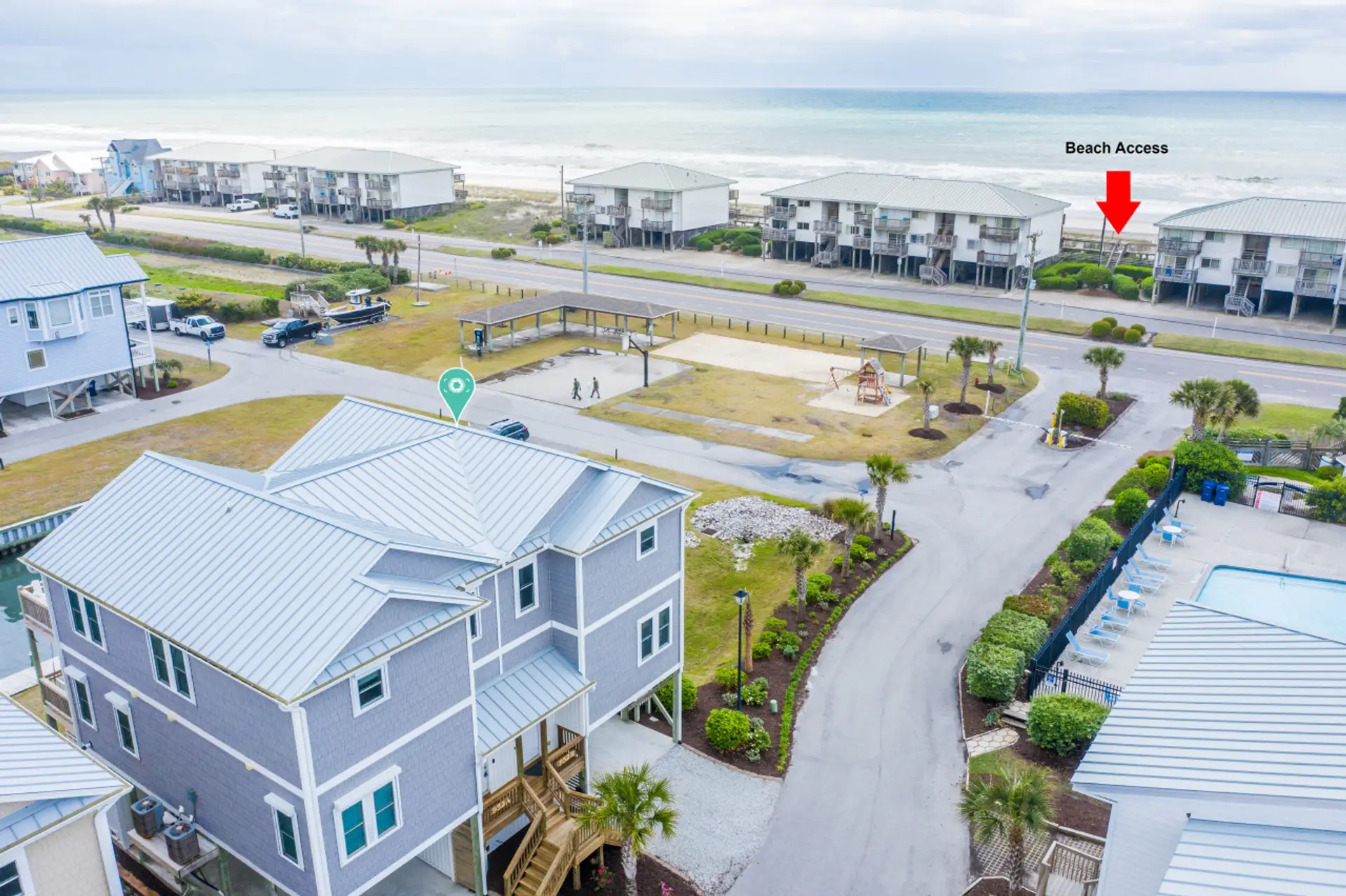 Private beach access directly across the street