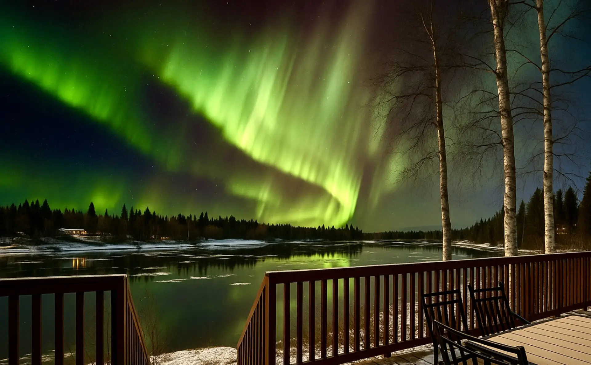 Amazing aurora by the river