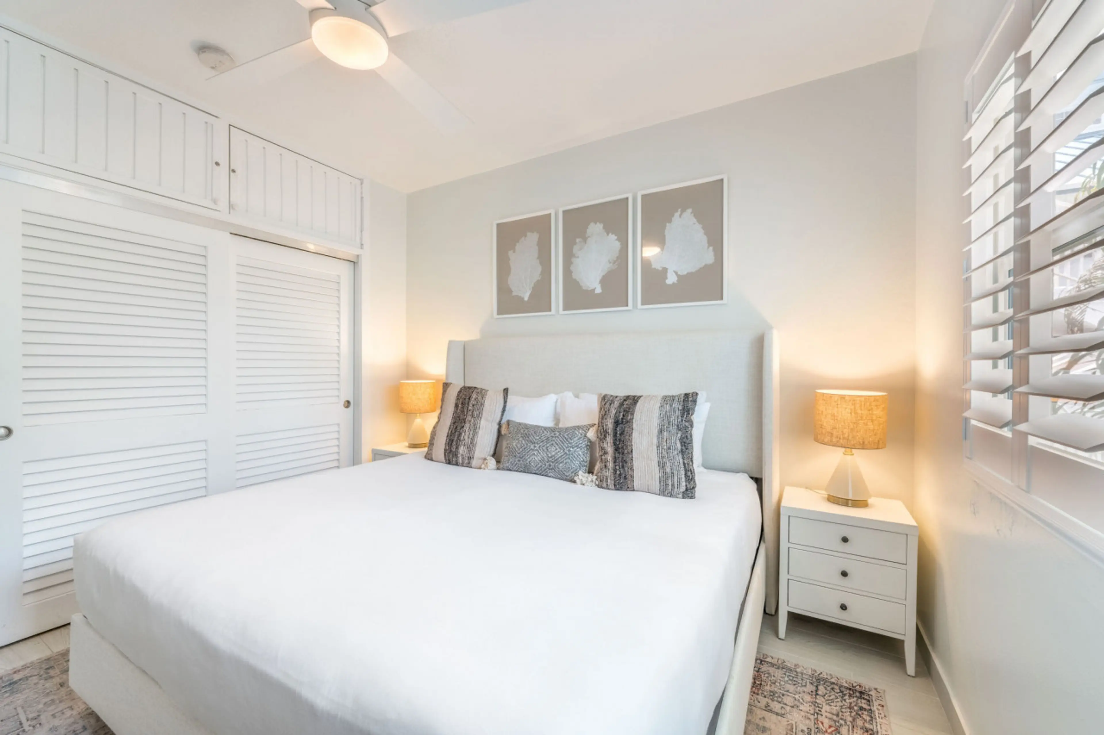 Relax and unwind in our beautifully decorated bedroom featuring a King Size bed and quality linen