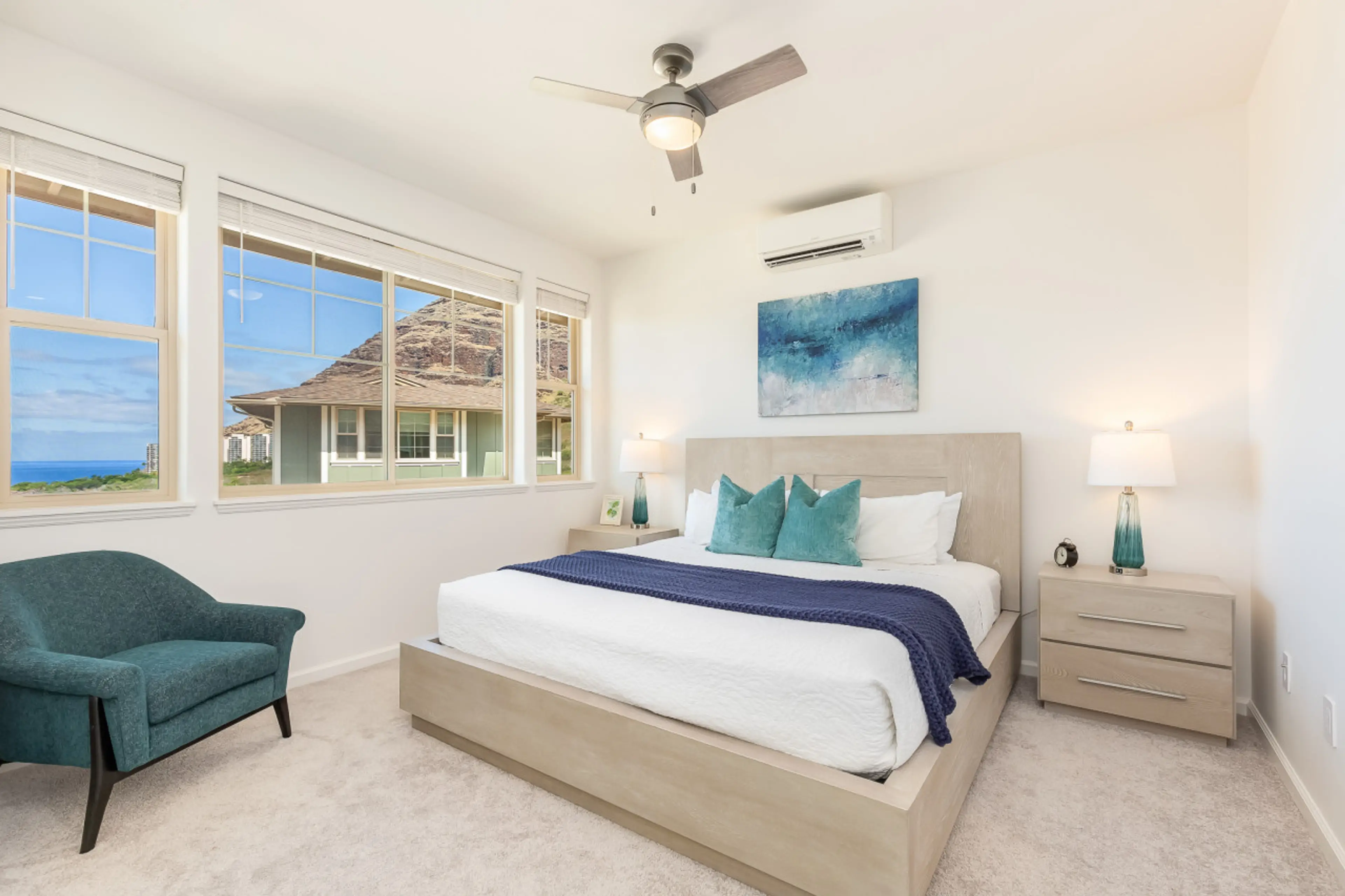 Ocean view from master bedroom with King size PREMIUM quality mattress, A/C, and ceiling fan.