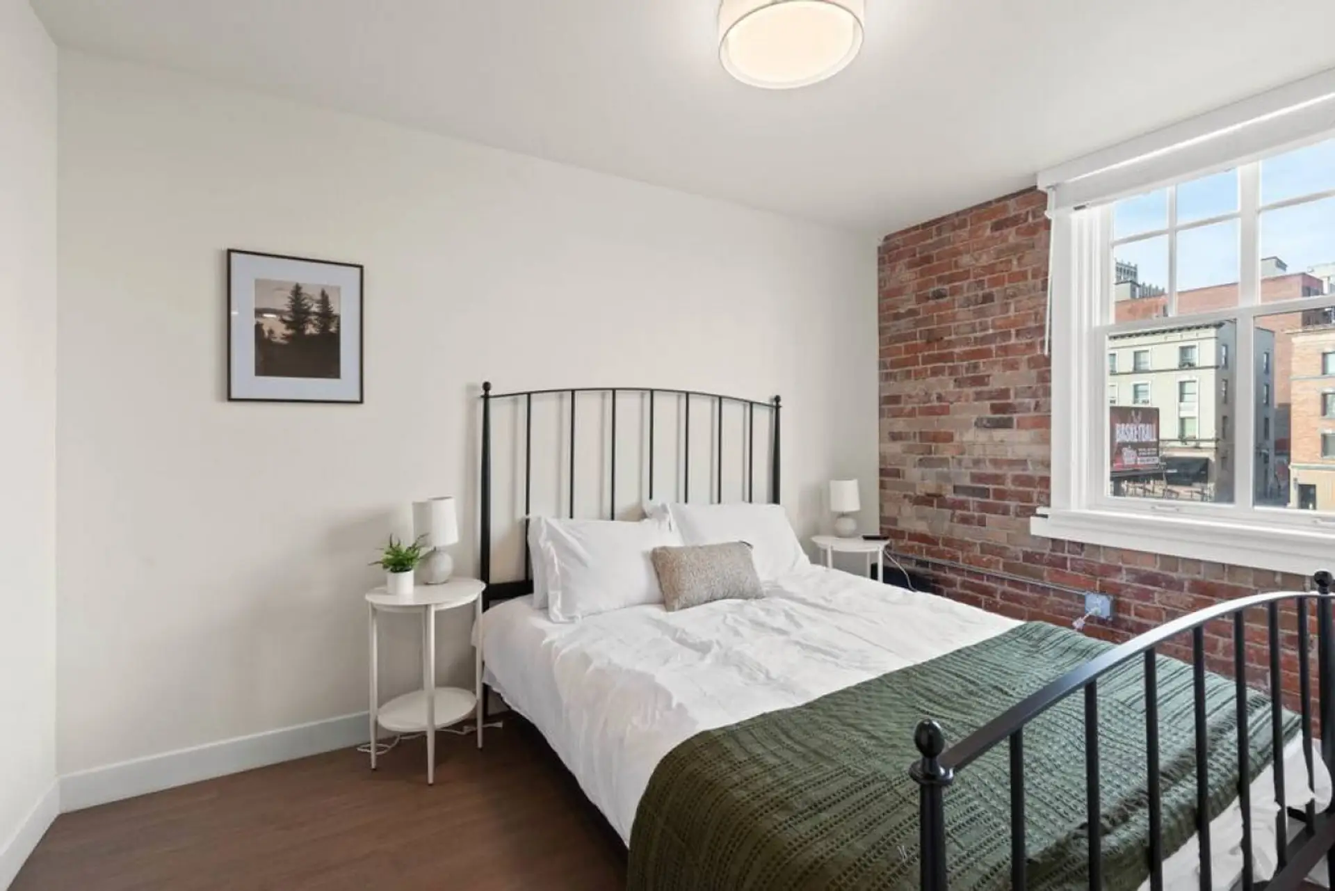 Luxury queen bed for a restful night’s sleep.