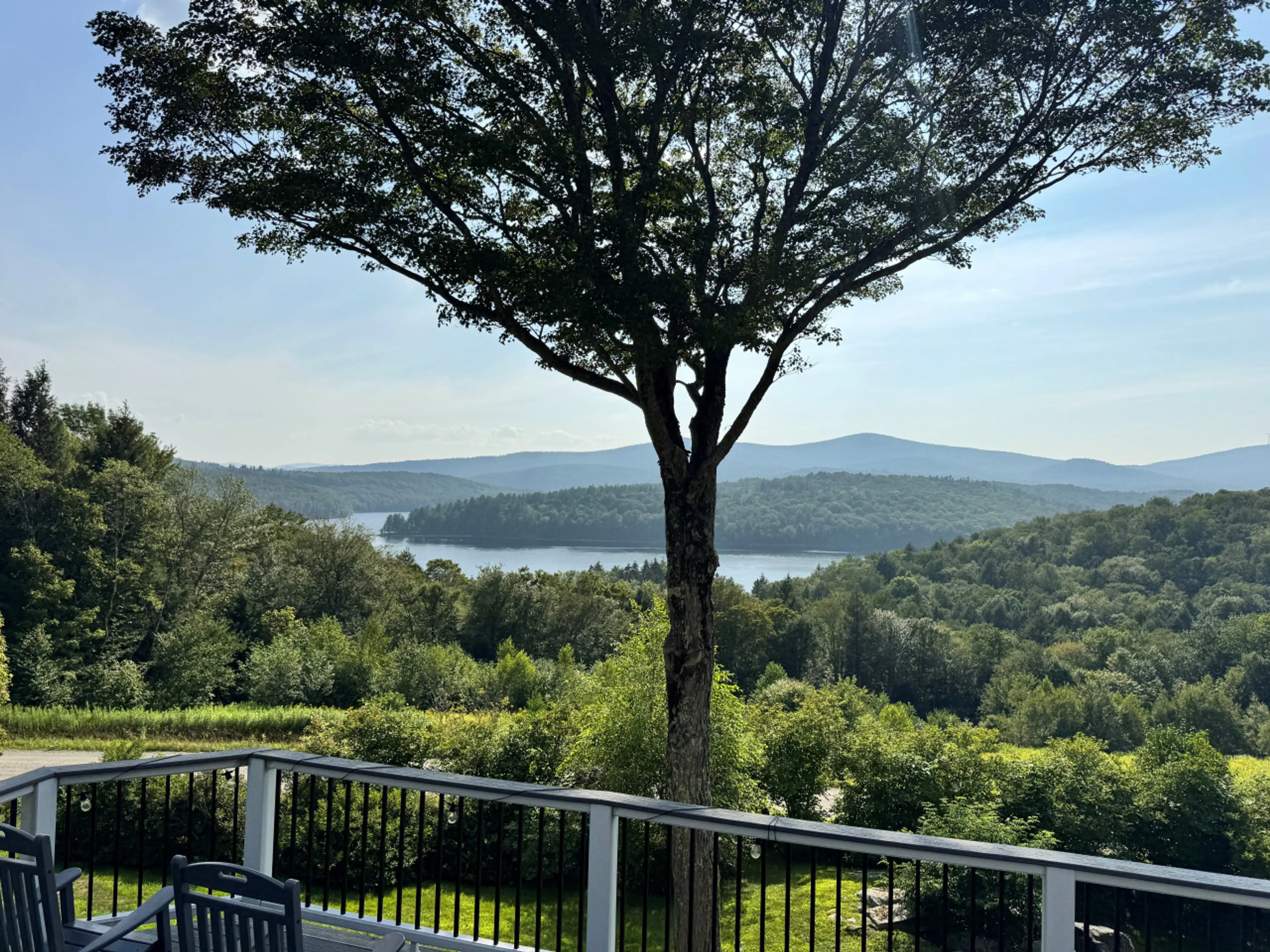 spectacular views of lake and mountain from huge deck