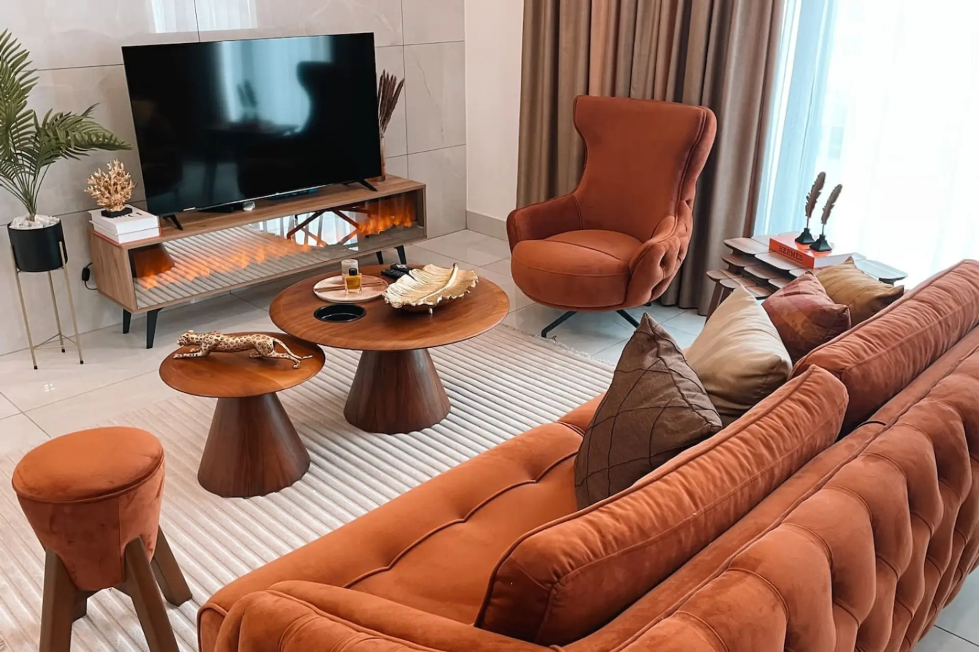 Living room in the Sky Suites two-bedroom apartment at Kass Towers
