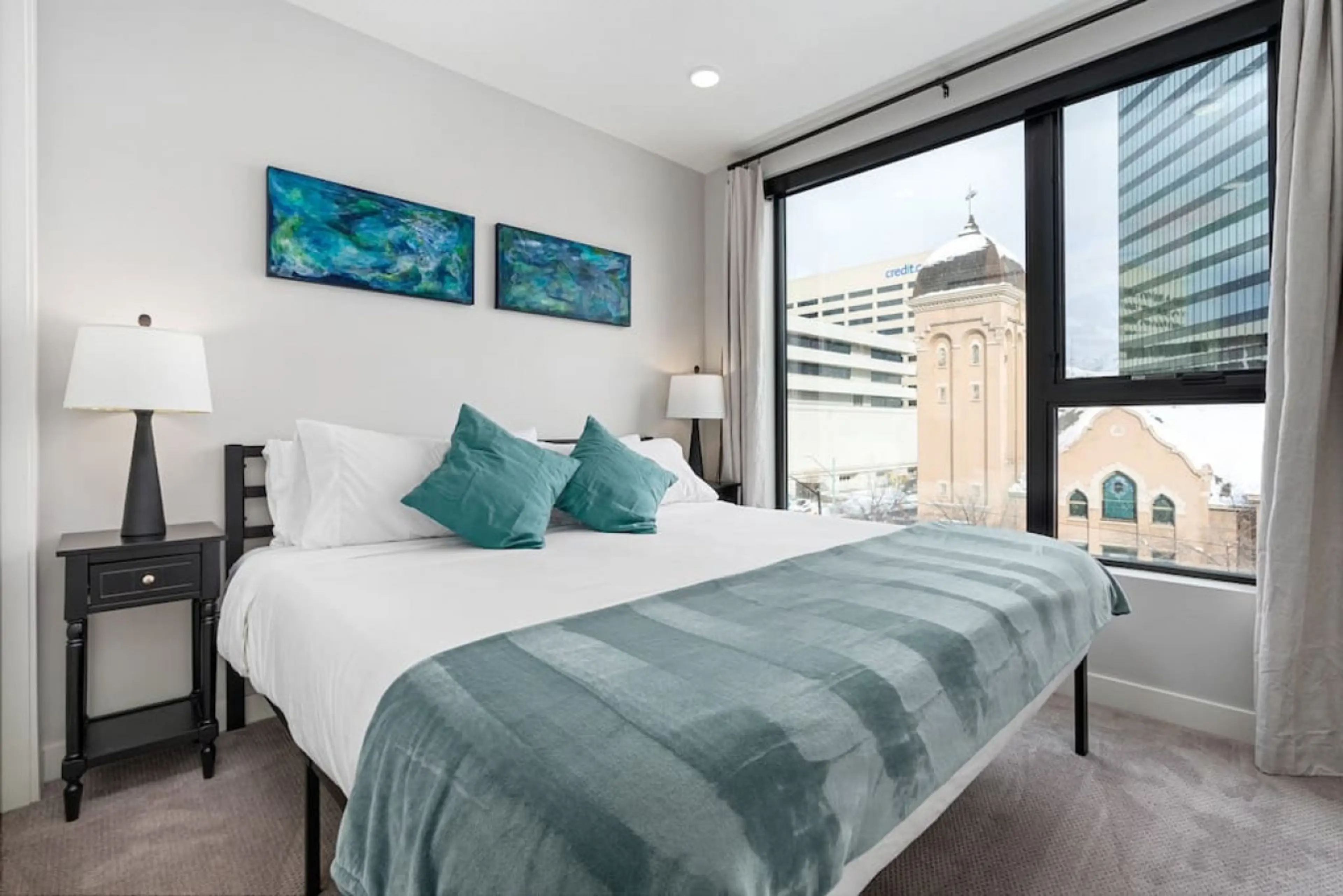 King bedroom with amazing views and room darkening curtains.