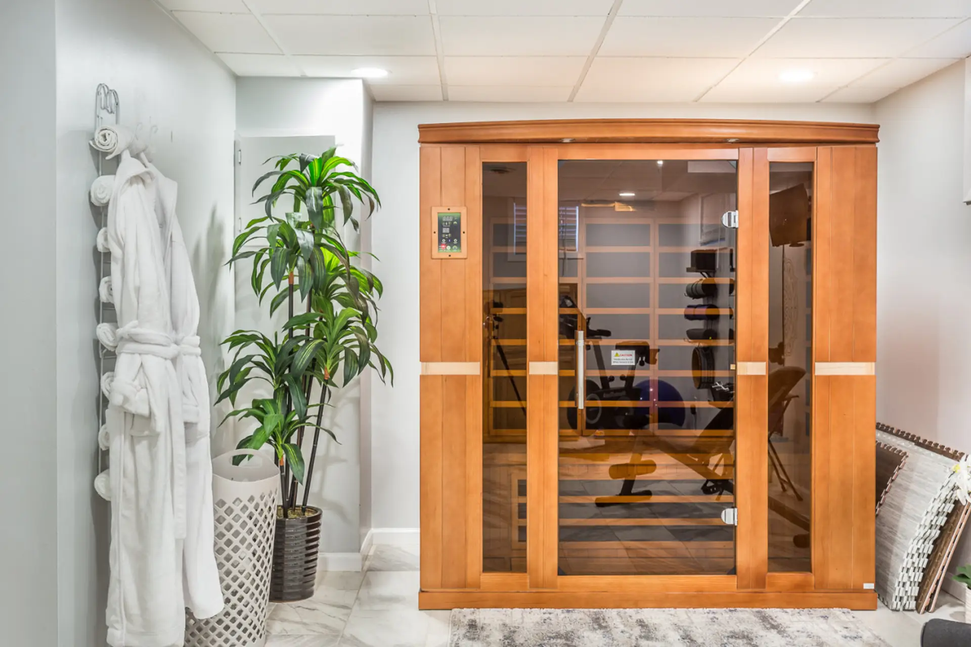Enjoy a spa-like experience in our private home sauna, complete with cozy robes.
