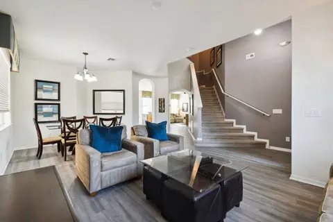 Sitting area at the foot of the staircase, next to the dining table