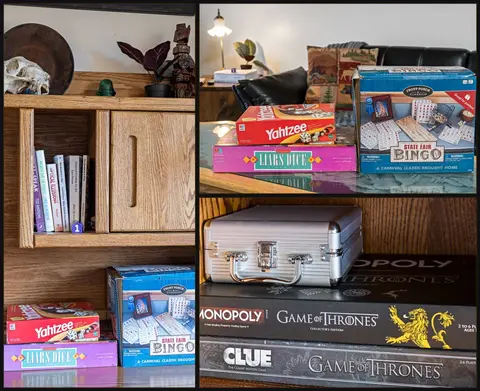 Shelves of board games and books