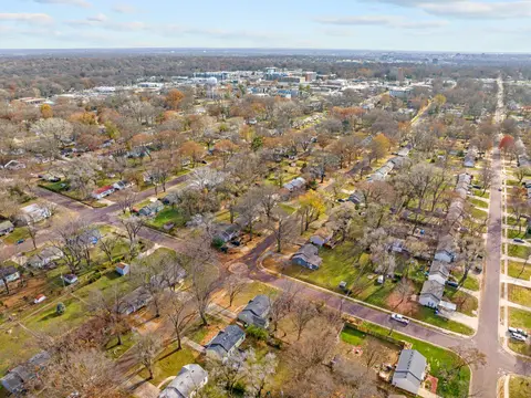 Aerial view of tree-lined residential streets