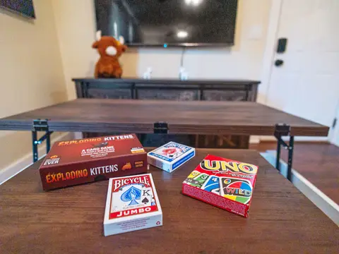 Board games and playing cards on the coffee table