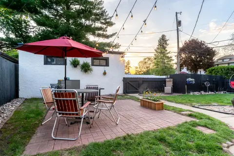 Patio dining in the shared backyard