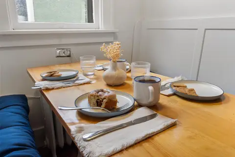Breakfast nook set for fika, the Swedish coffee break