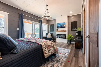 Bedroom with an outdoor deck.