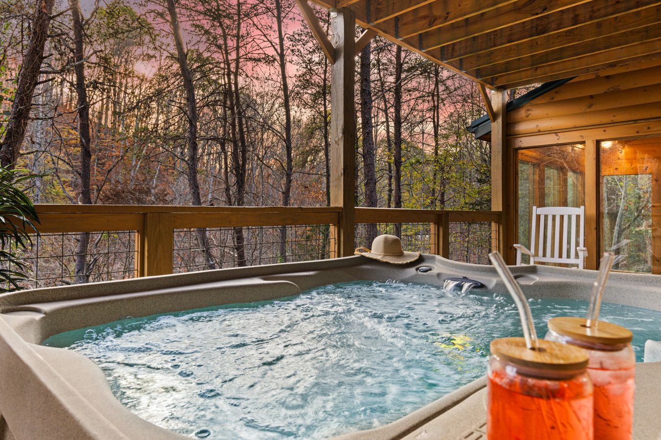 Let the sunset melt away your worries from the hot tub.