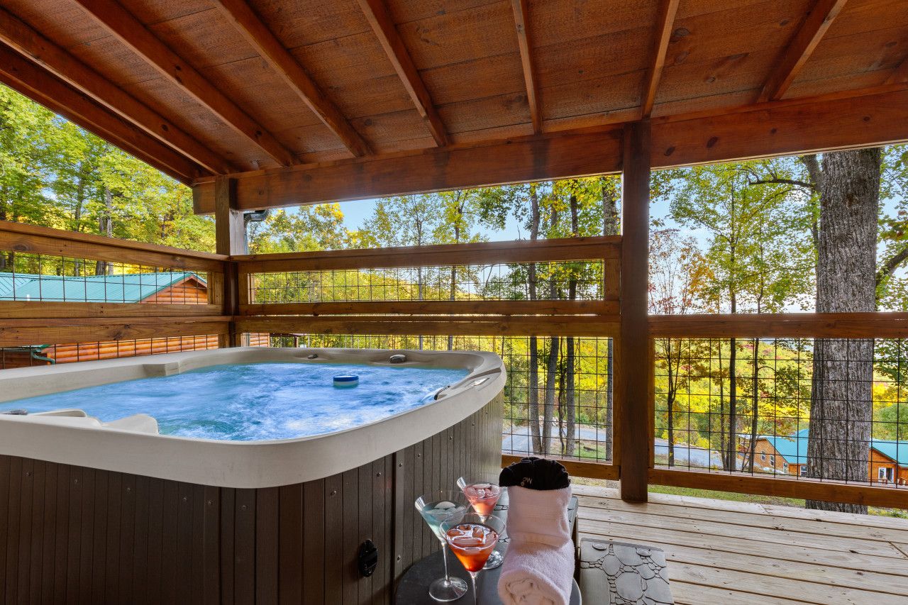 This cabin invites you to relax in your private hot tub, all while soaking in the stunning mountain views.