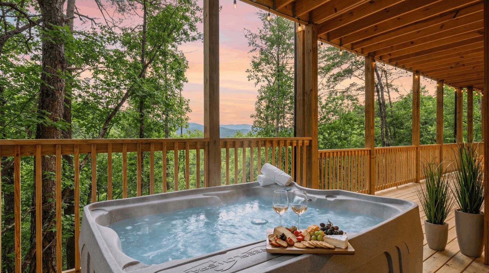 This cabin offers the perfect hot tub experience, where stress fades away.