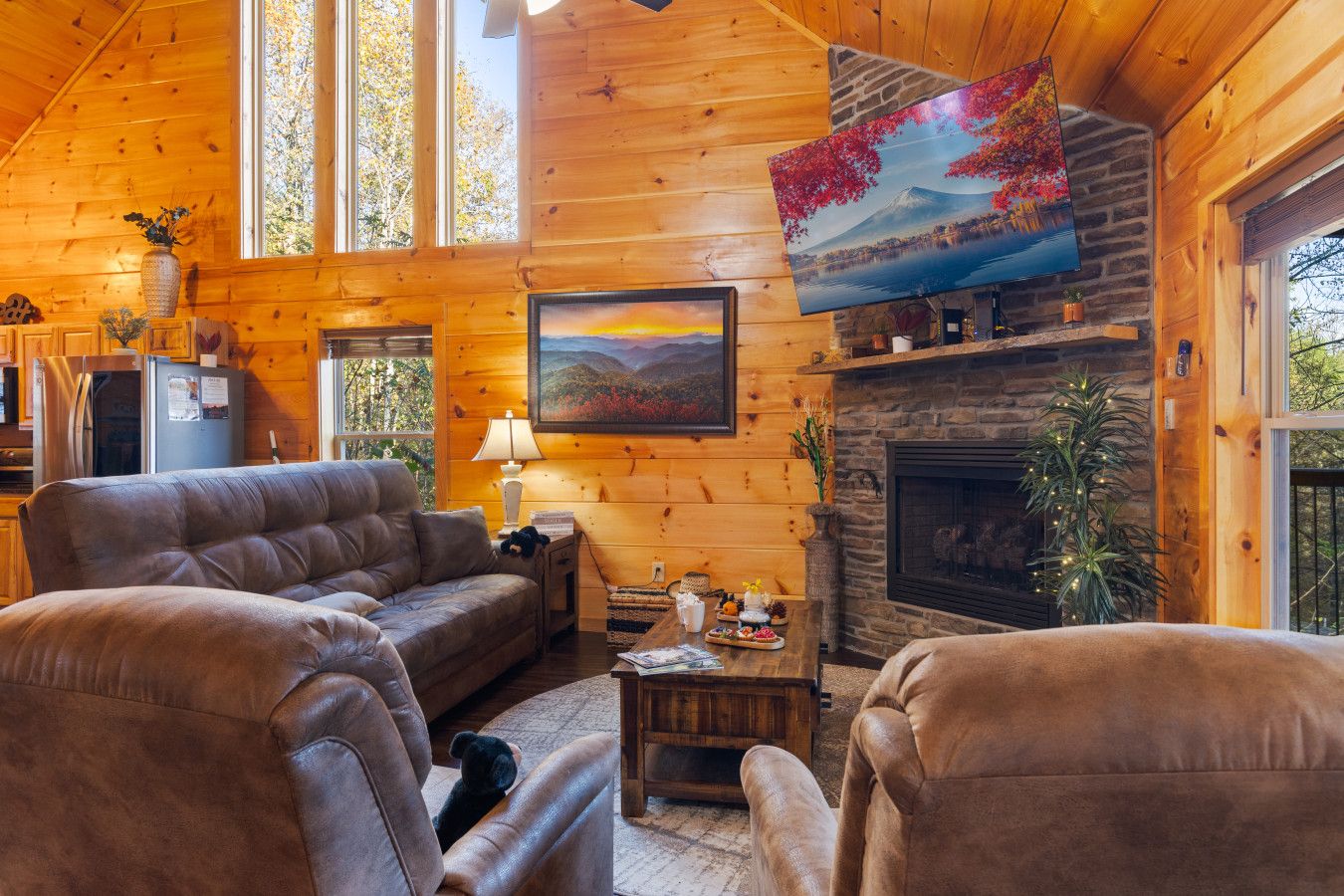 In this cabin, comfort is key—spacious, cozy, and the perfect setting for a memorable evening.