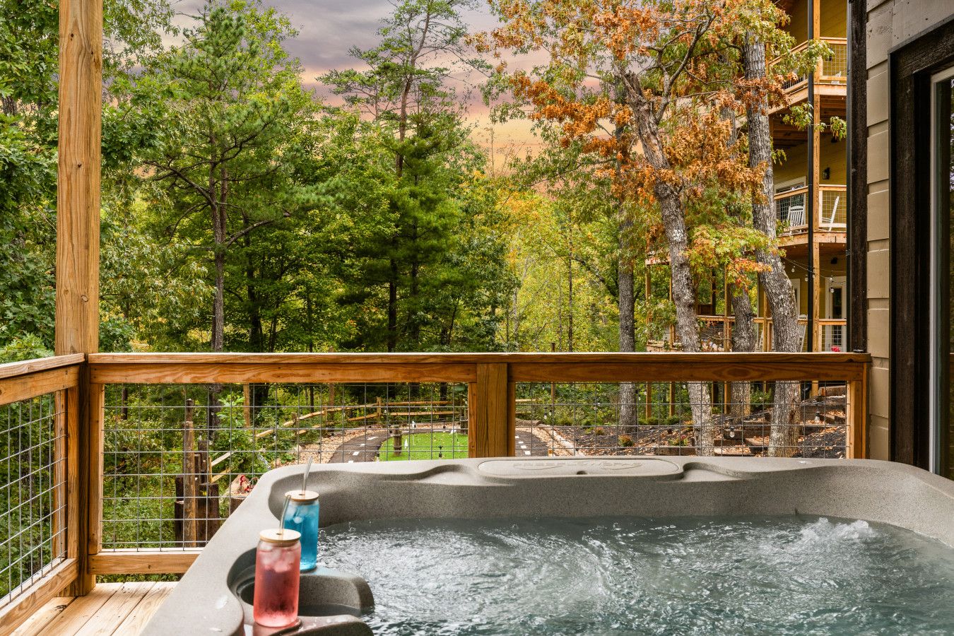 Evenings are better here—bubbling water, private deck, and breathtaking views.