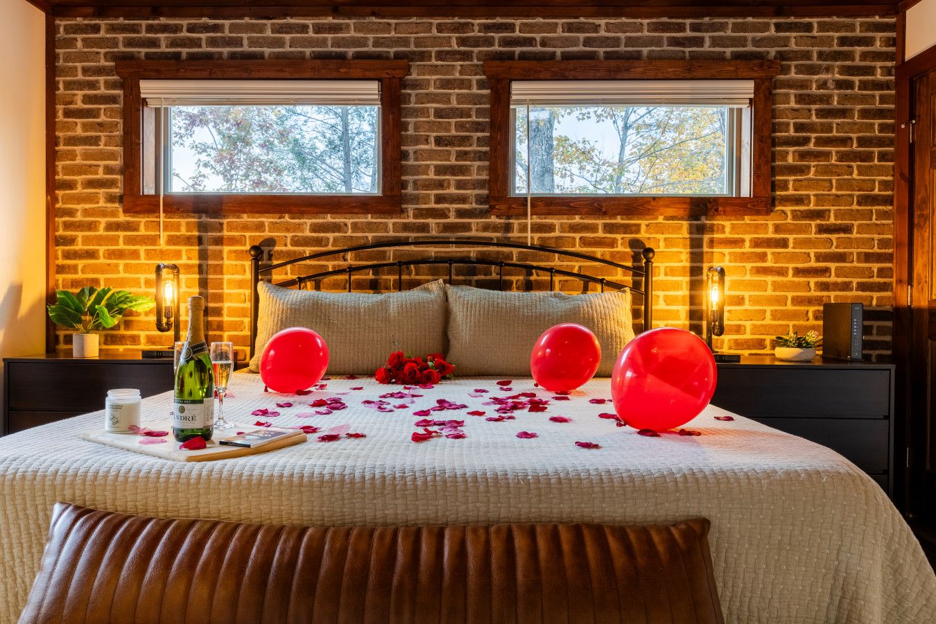 In this cabin, love and luxury blend seamlessly—soft sheets, warm lighting, and an unforgettable stay.